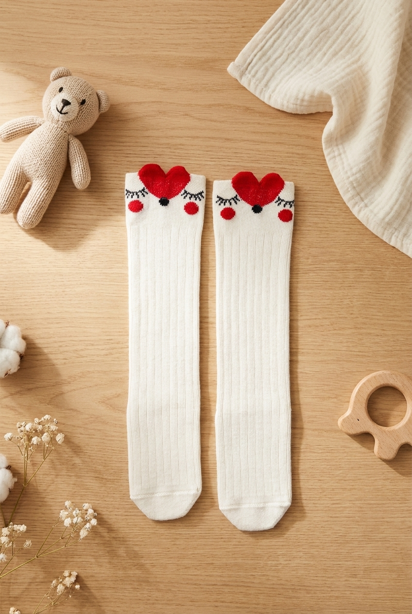 Baby Heart Detailed Knee Socks Ecru