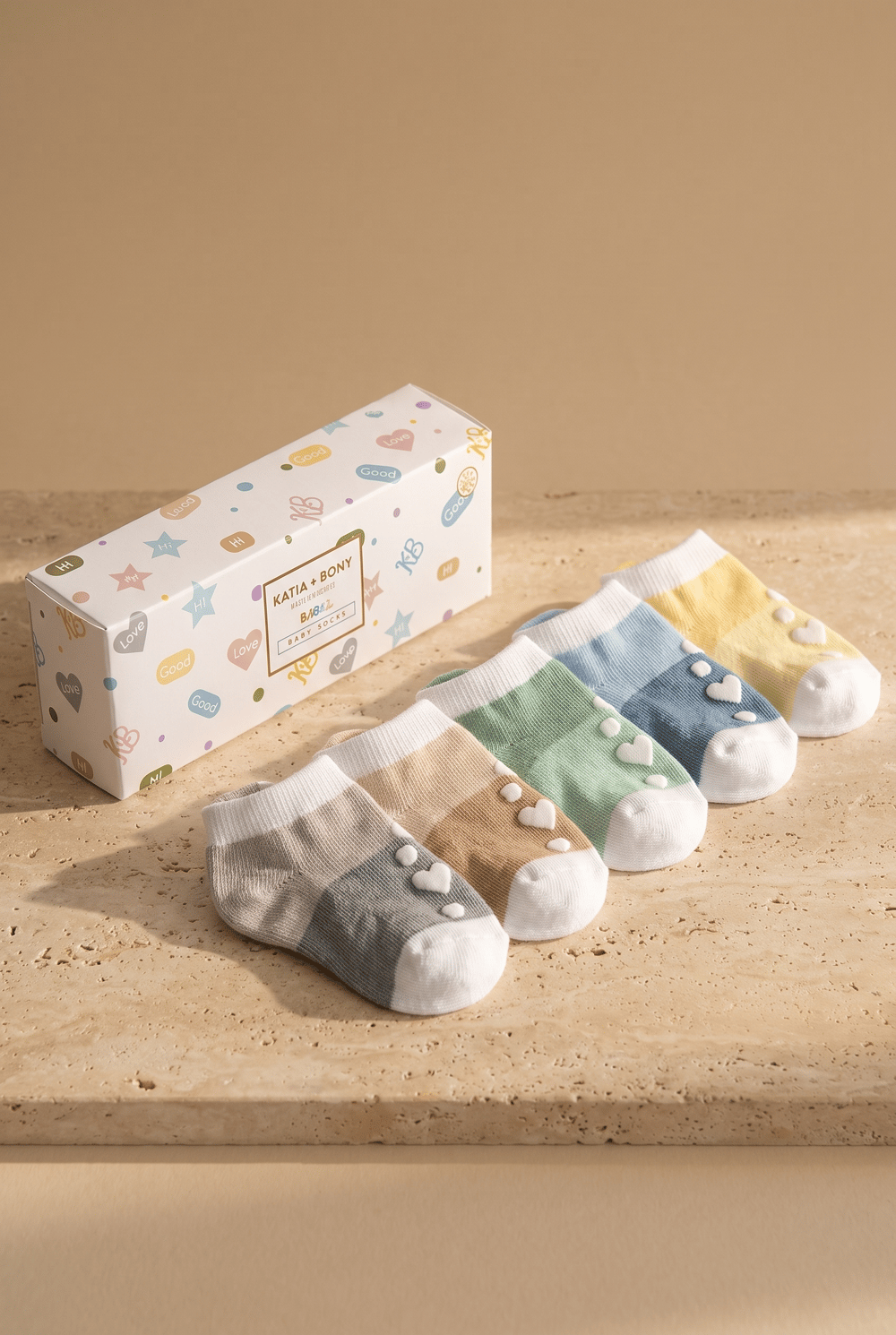 Baby Stripe Patterned Soles With Heart Detail 5 Pack Boxed Booties Socks
