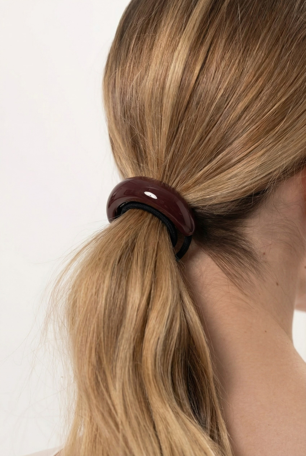Bordo Oval Kemik Aksesuarlı Lastik Toka
