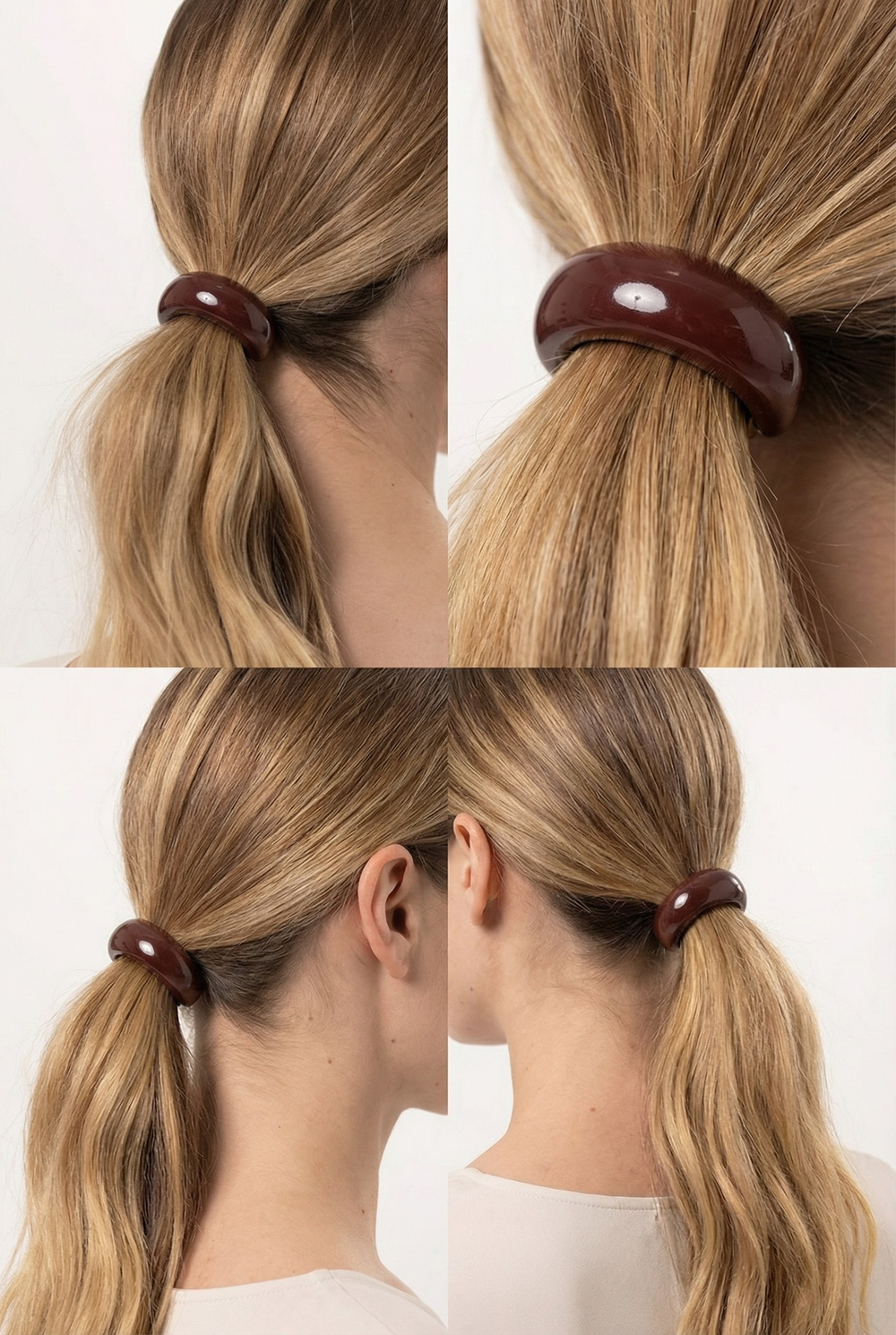 Bordo Oval Kemik Aksesuarlı Lastik Toka