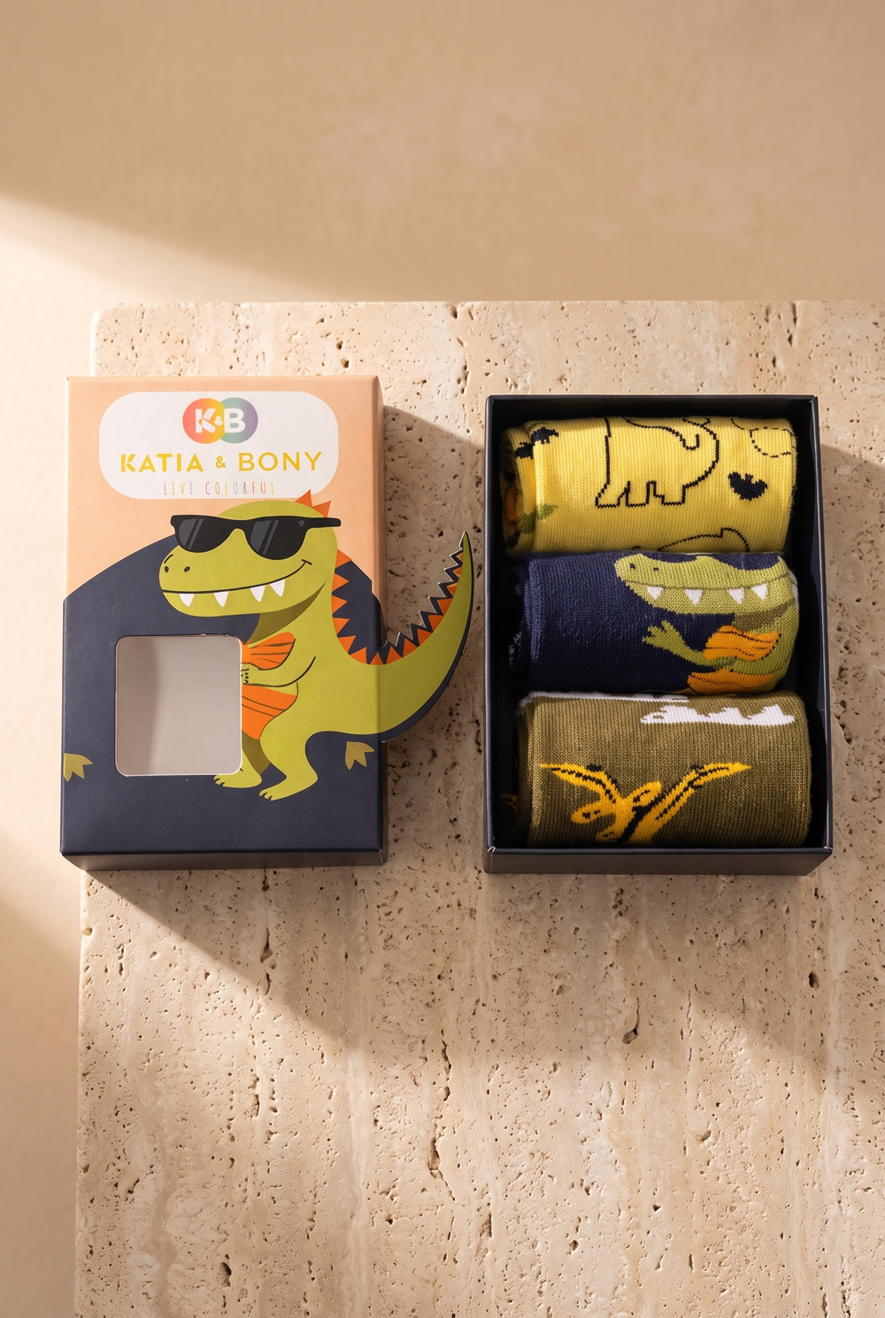Çocuk 3D Dinozor Desenli Kutulu 3lü Soket Çorap 