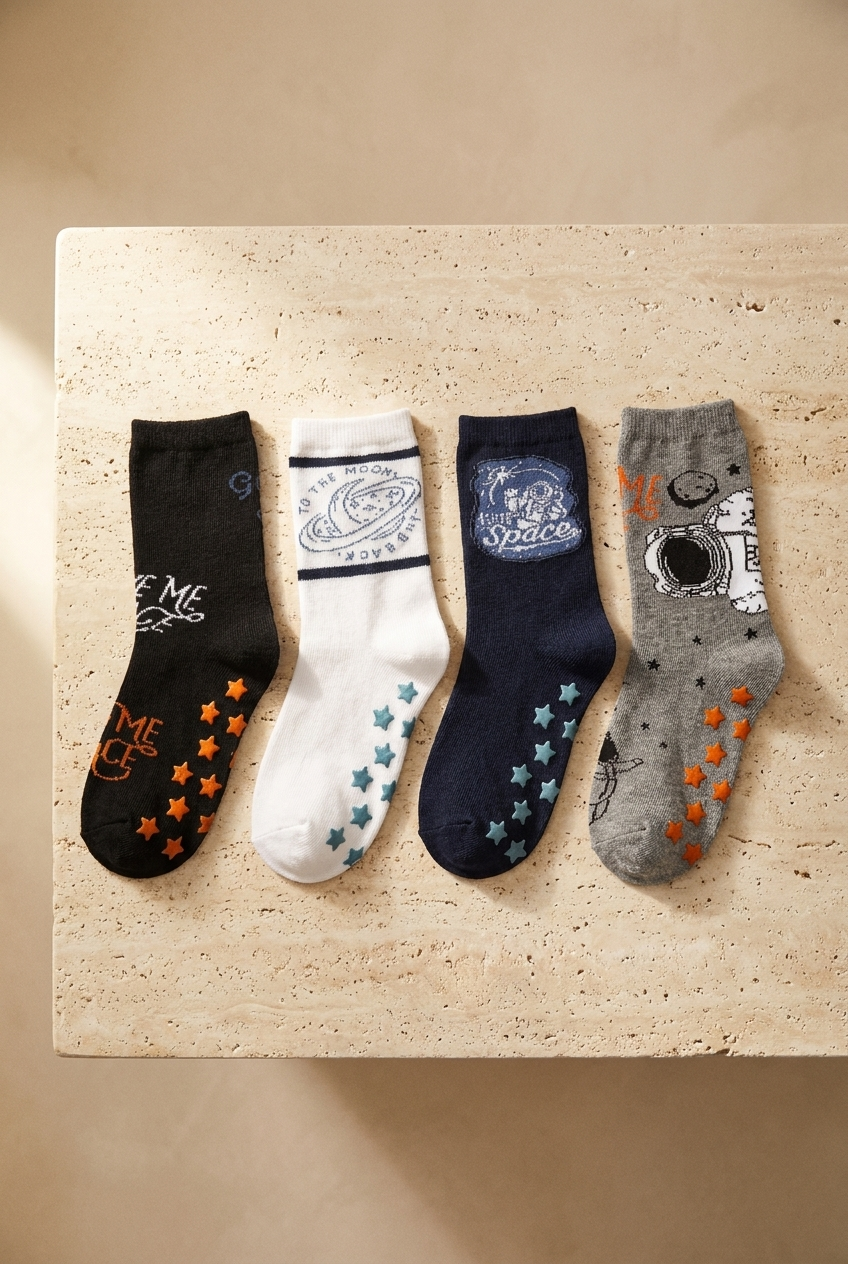 4Pck Space Pattern Chıldrens Socket Socks Patterned