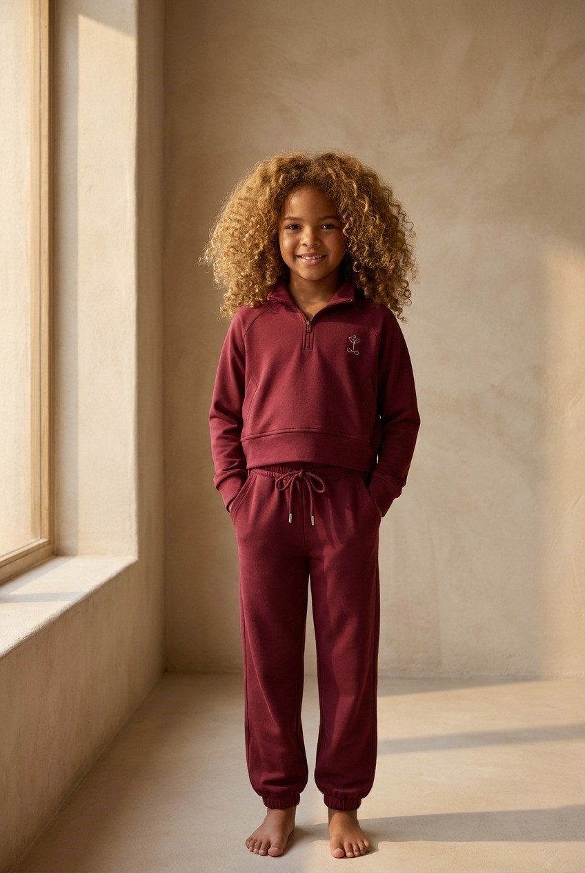 Çocuk Basic Fluffy Lastikli Paça Eşofman Altı Bordo 