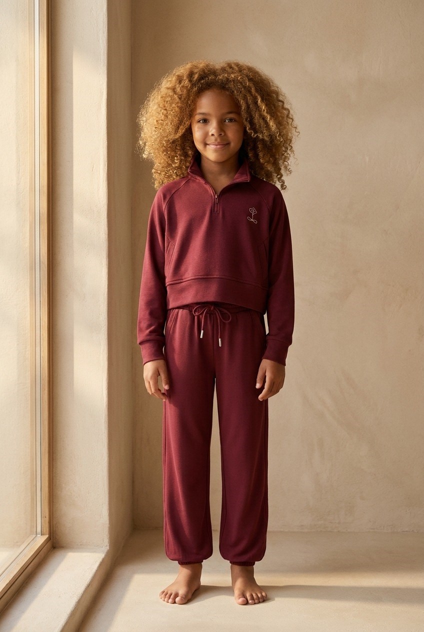 Çocuk Basic Fluffy Lastikli Paça Eşofman Altı Bordo 