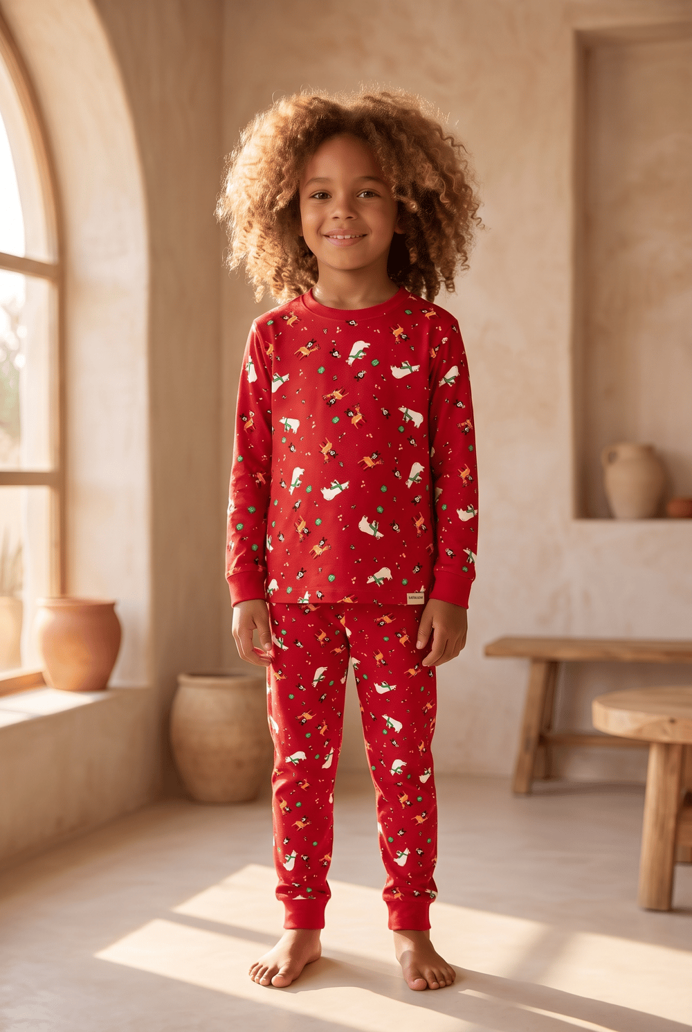 Çocuk Dear Santa Geyik Desenli Pijama Takımı Kırmızı