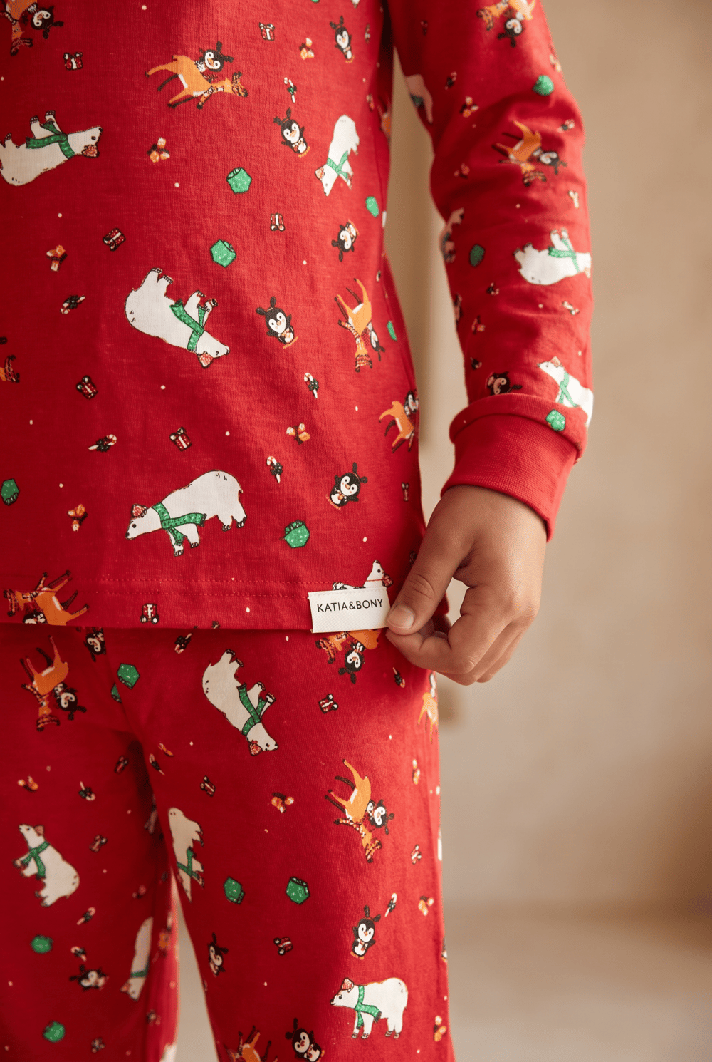 Çocuk Dear Santa Geyik Desenli Pijama Takımı Kırmızı