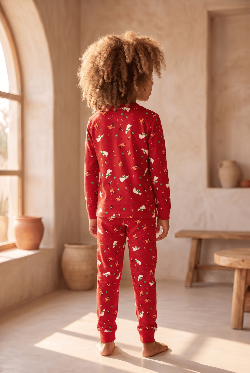Çocuk Dear Santa Geyik Desenli Pijama Takımı Kırmızı