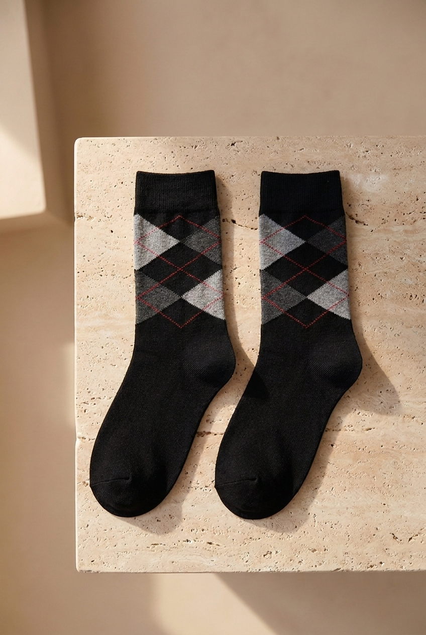 Childrens Checkered Pattern Ankle Socks Black