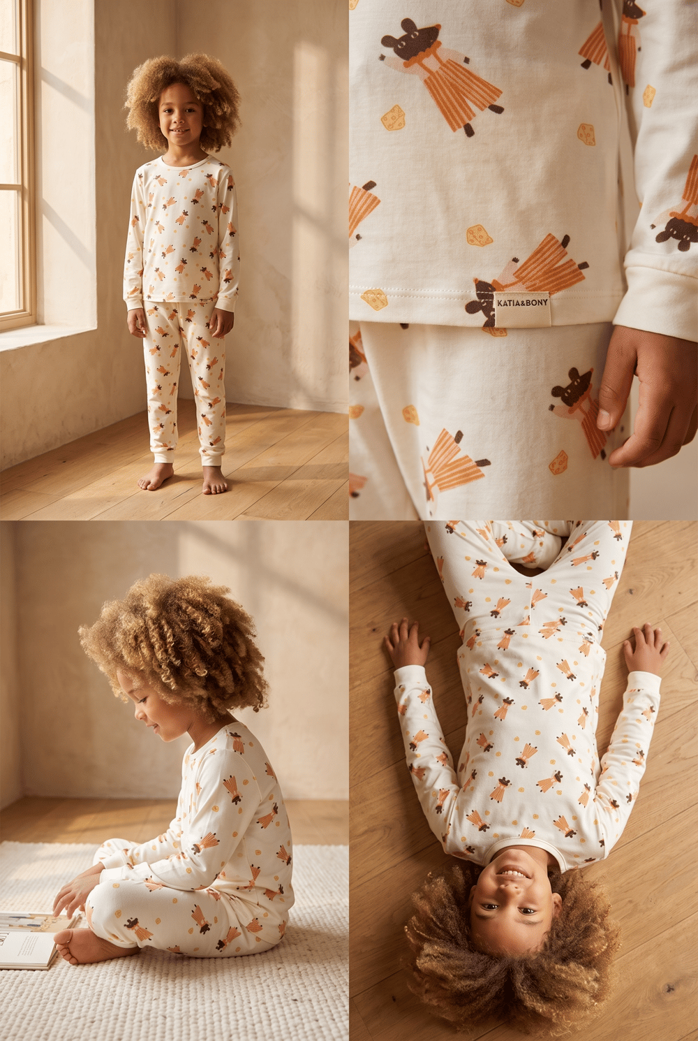 Çocuk Fare Desenli Paketli Pijama Takımı Ekru