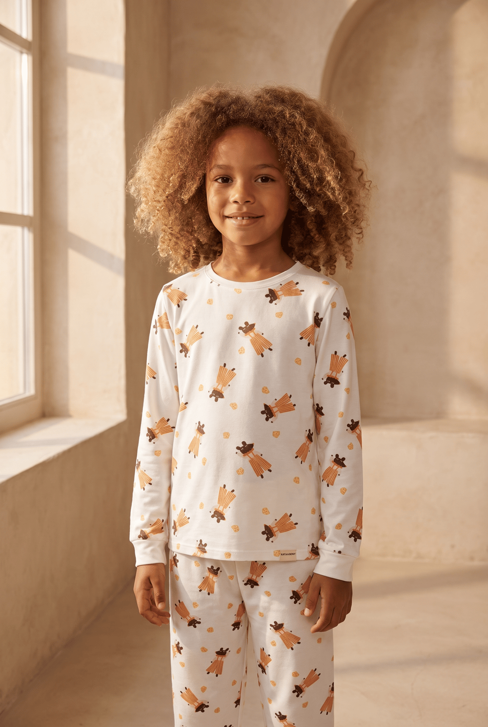 Çocuk Fare Desenli Paketli Pijama Takımı Ekru