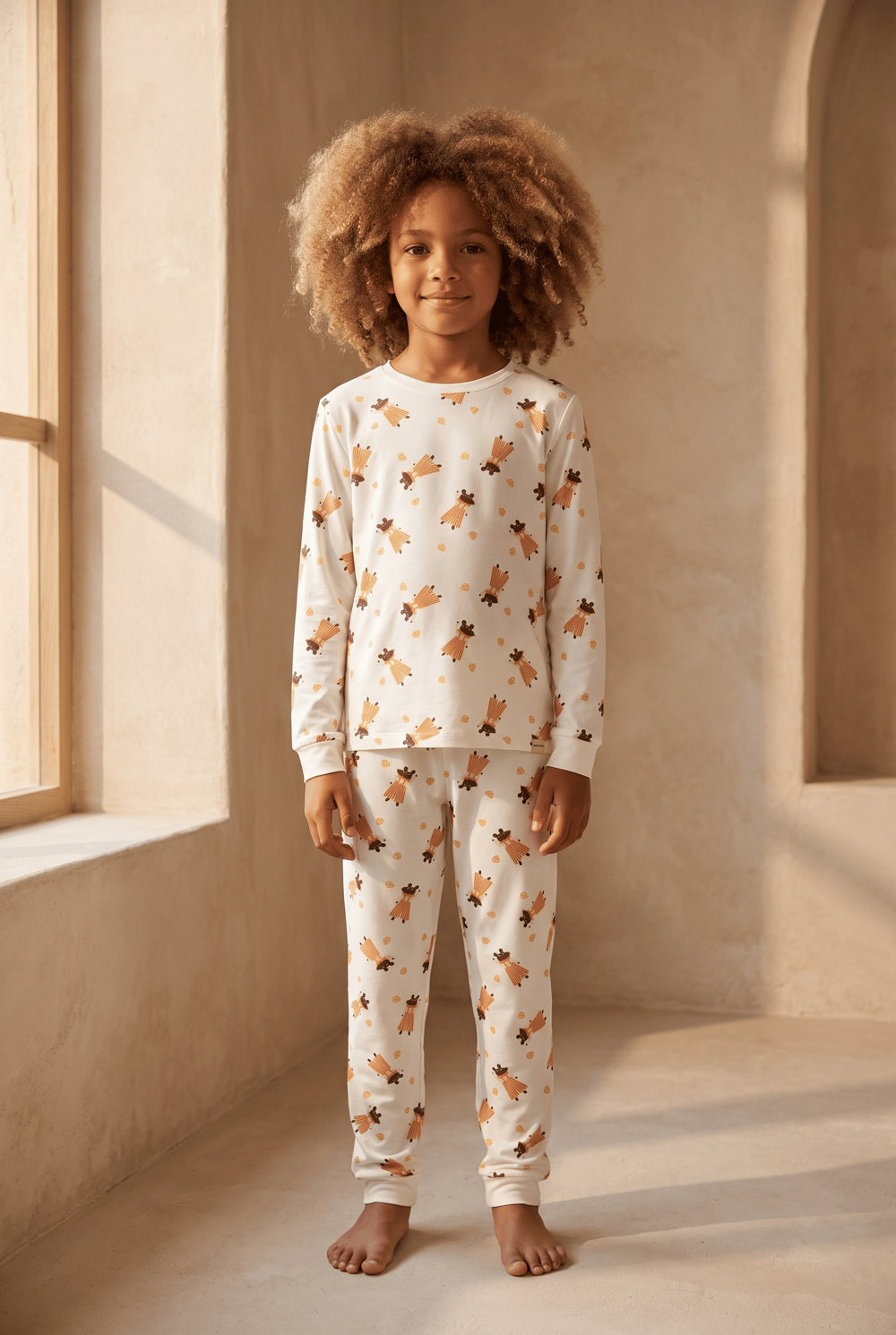 Çocuk Fare Desenli Paketli Pijama Takımı Ekru