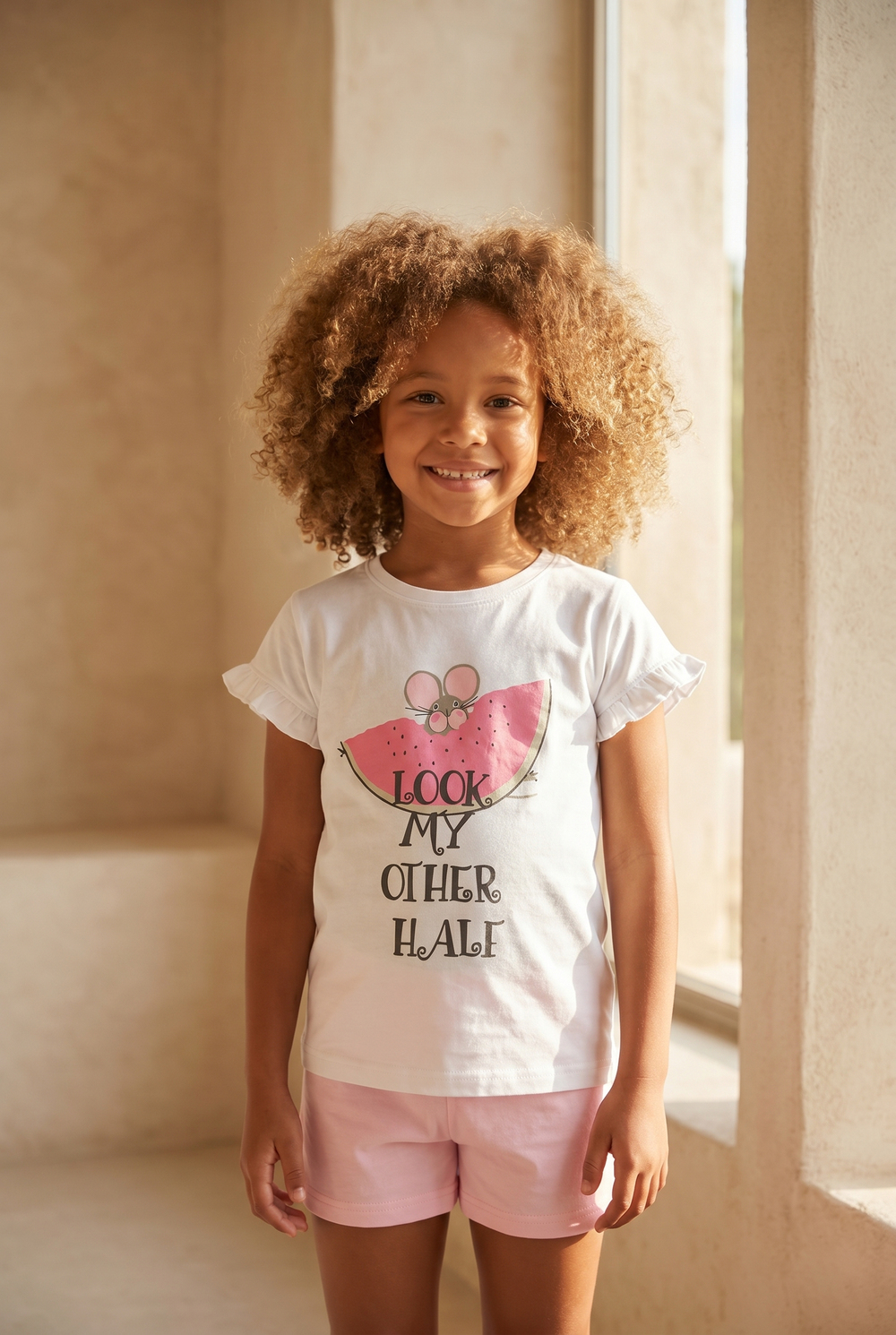 Çocuk Fare Desenli Şortlu Pijama Takımı