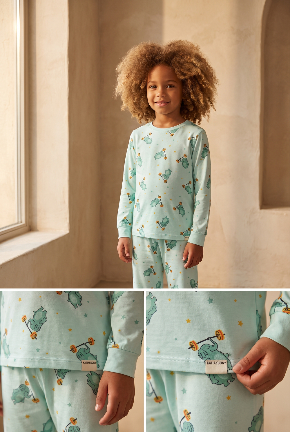 Çocuk Fil Desenli Paketli Pijama Takımı Yeşil