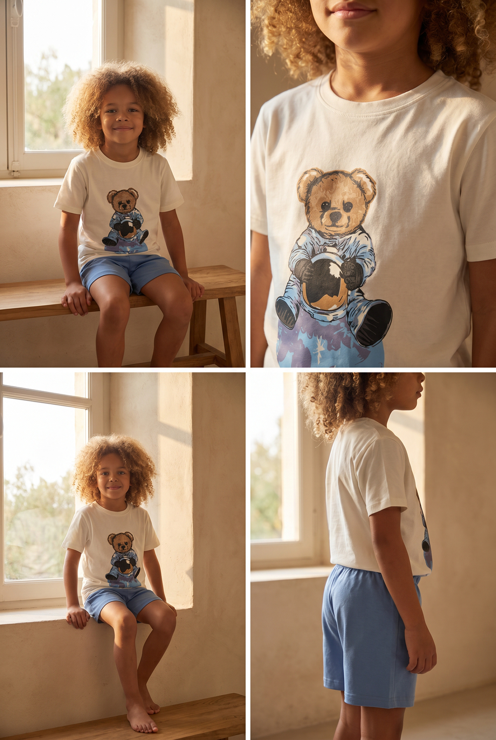 Çocuk Gezgin Teddy Desenli Şortlu Pijama Takımı