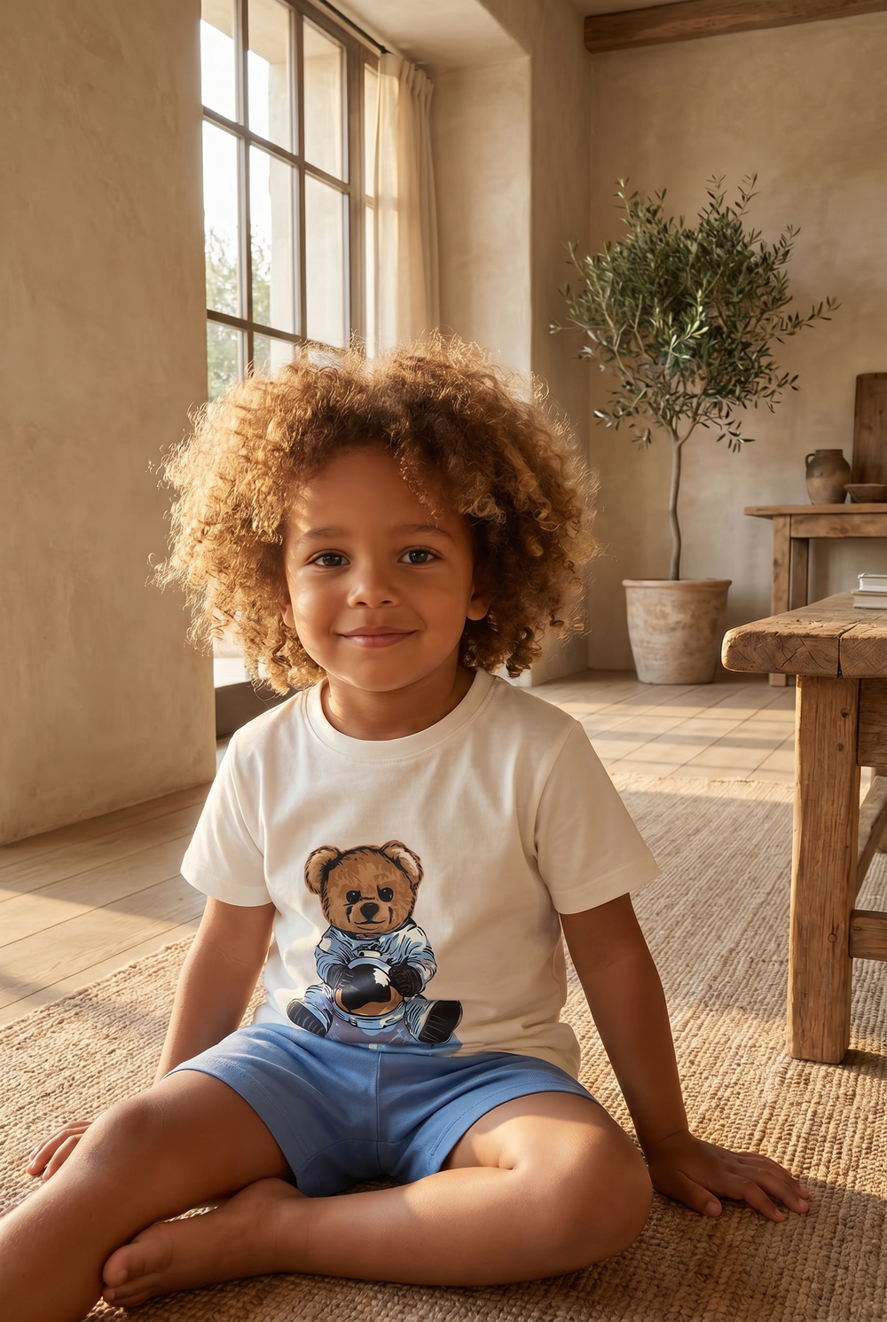 Çocuk Gezgin Teddy Desenli Şortlu Pijama Takımı