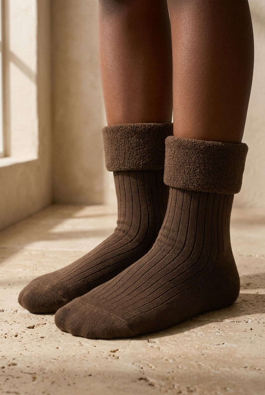 Childrens Towel Socks Dark Brown