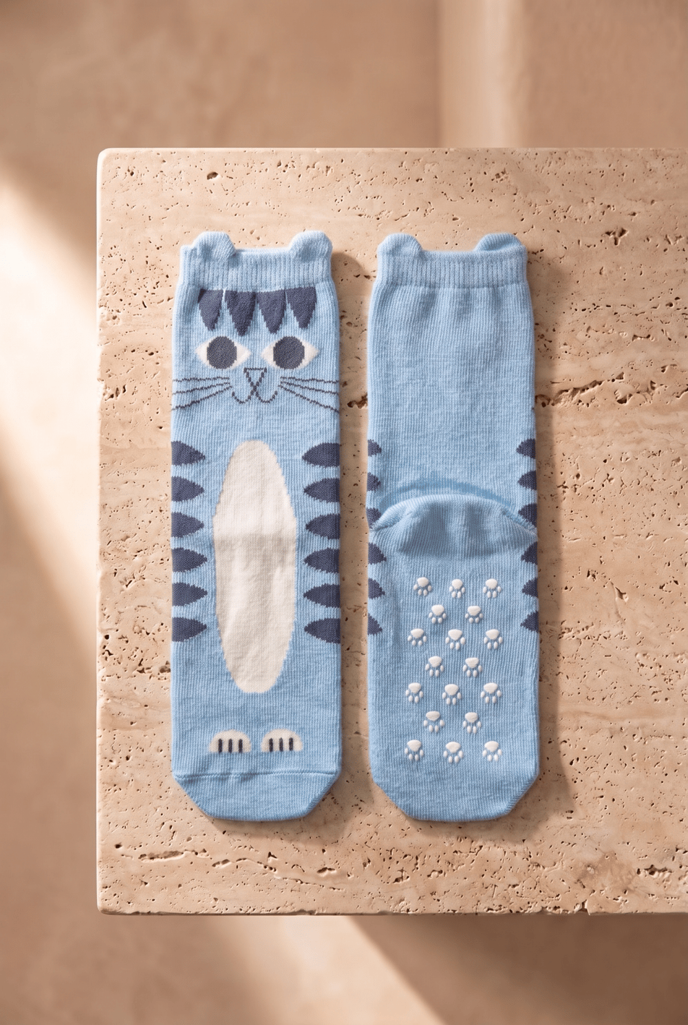 Çocuk Kedi Desenli 2li Kutulu Soket Okul Çorabı Mavi