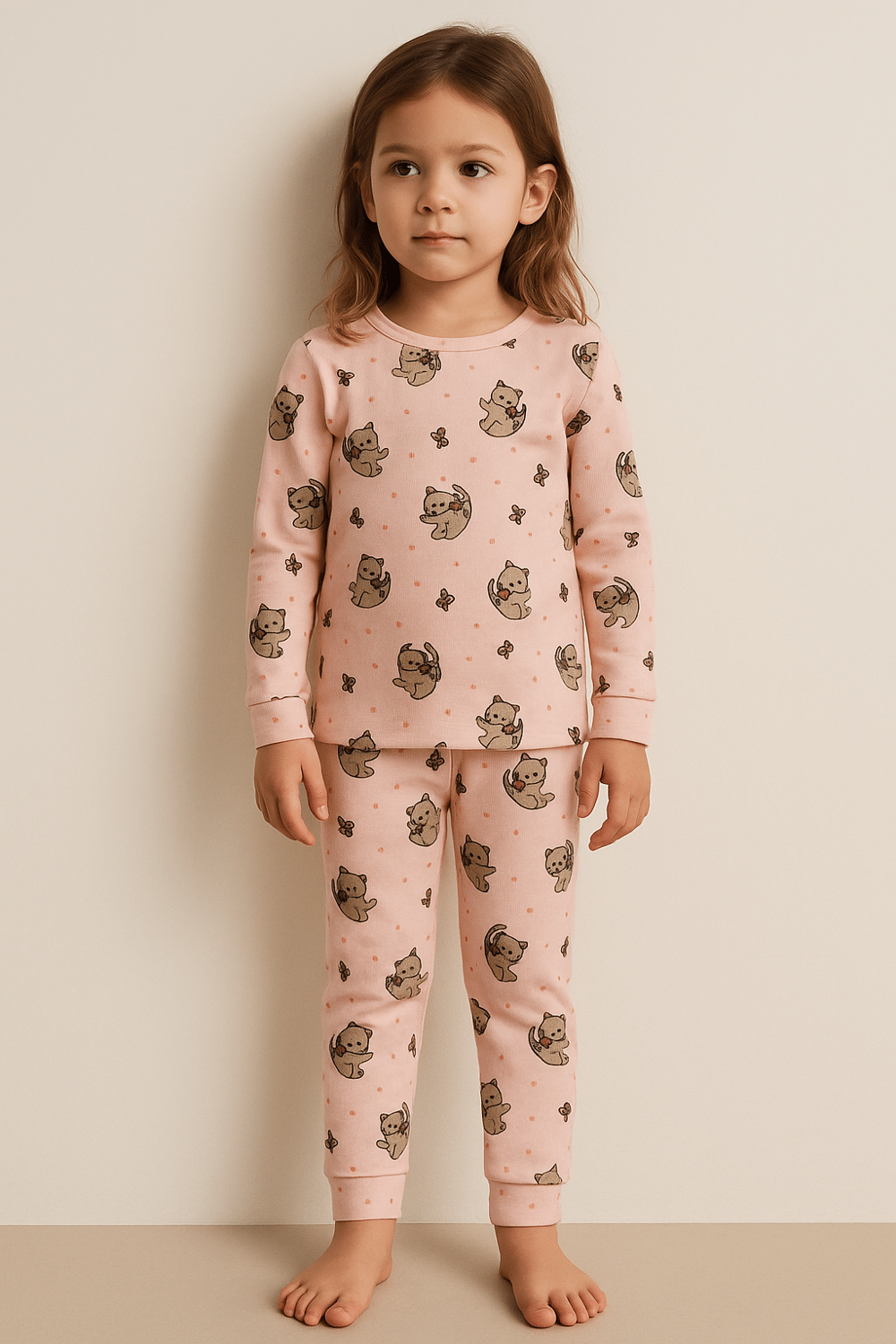Çocuk Kedi Desenli Pijama Takımı