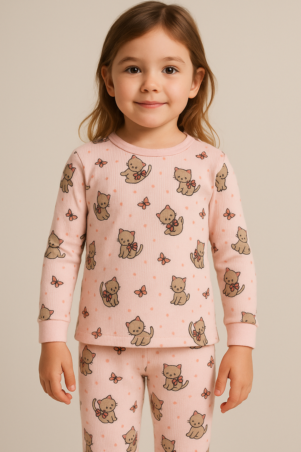 Çocuk Kedi Desenli Pijama Takımı
