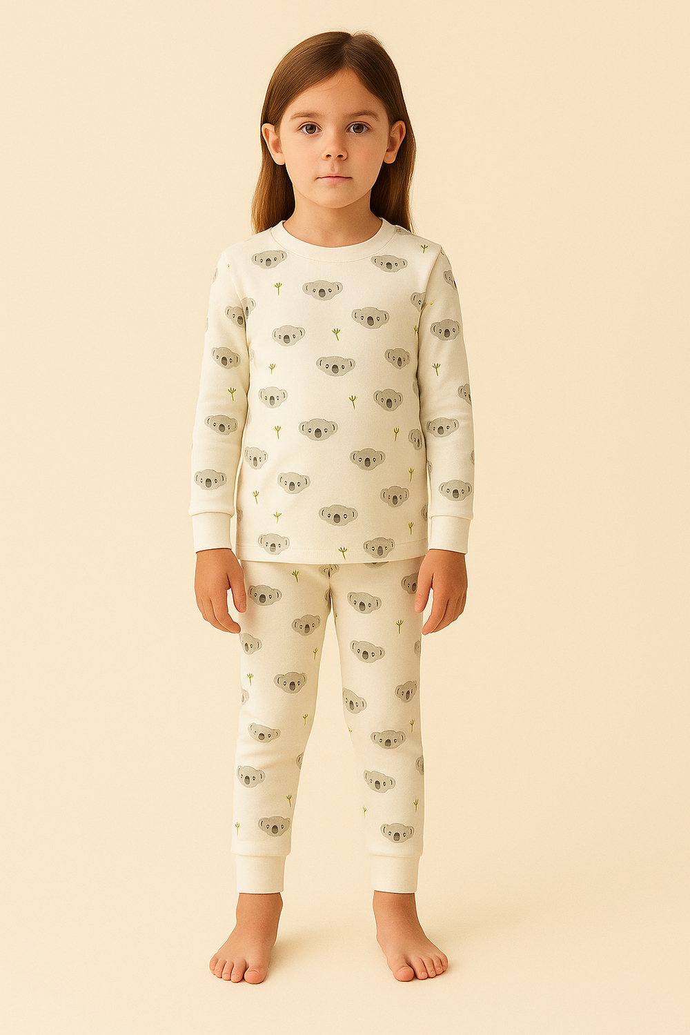Çocuk Koala Desenli Pijama Takımı Ekru