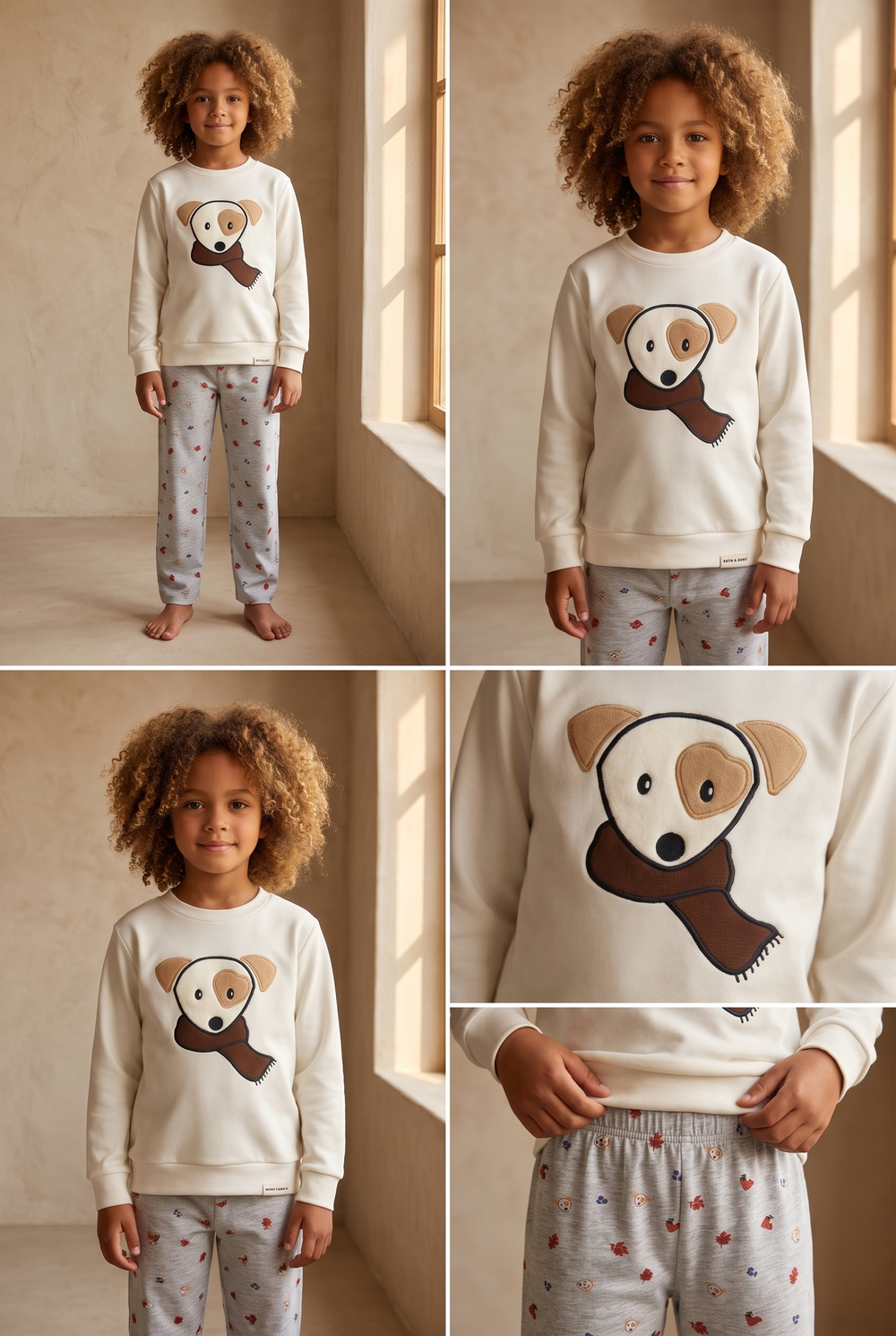 Çocuk Lovely Winter Köpekli Ekru Pijama Takımı