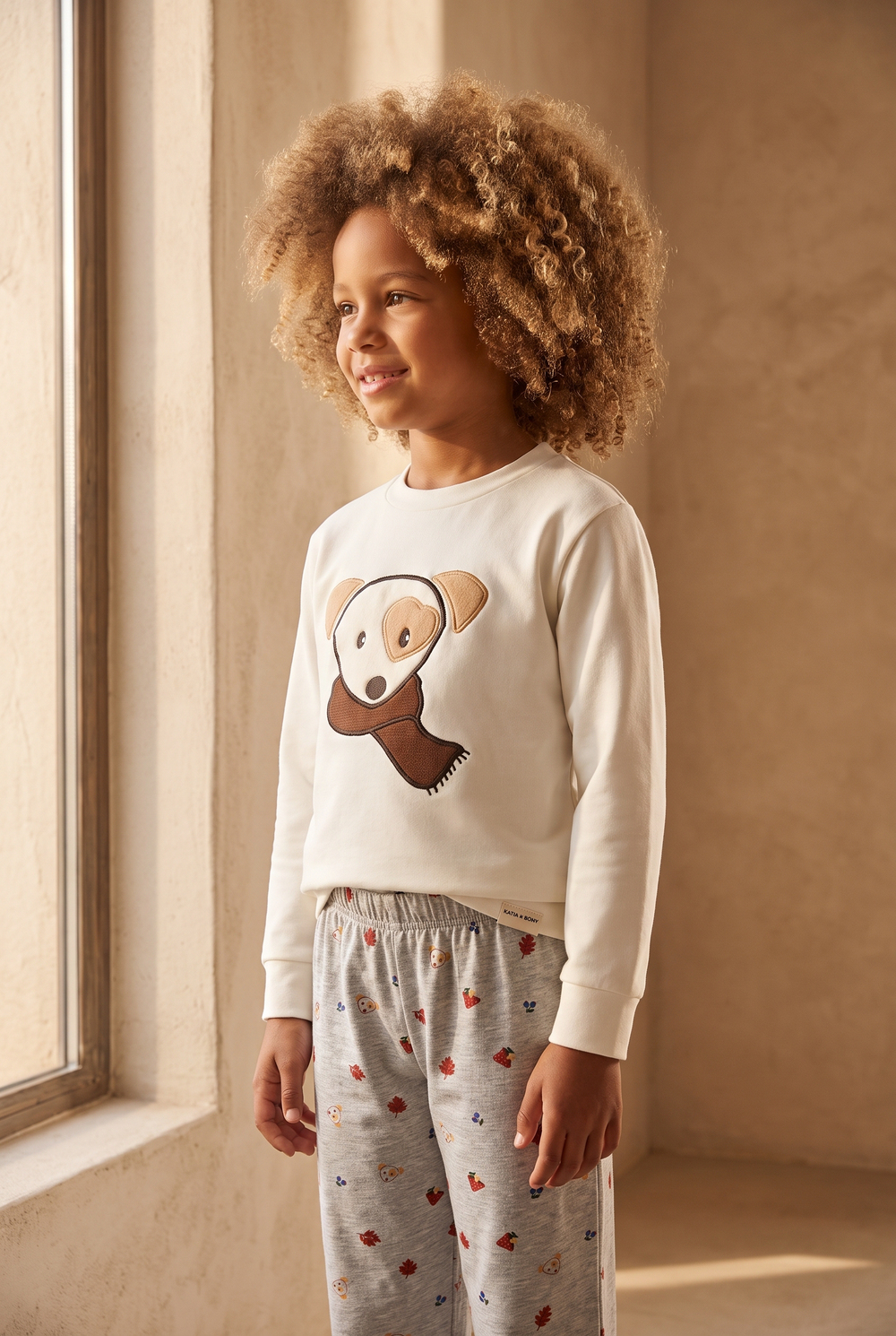 Çocuk Lovely Winter Köpekli Ekru Pijama Takımı
