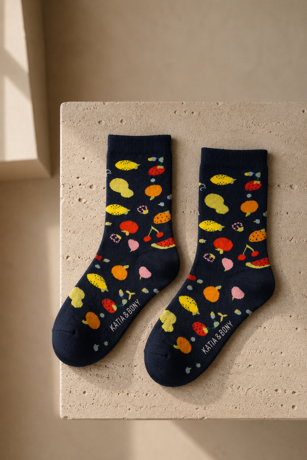 Childrens Fruit Patterned Socks Navy Blue