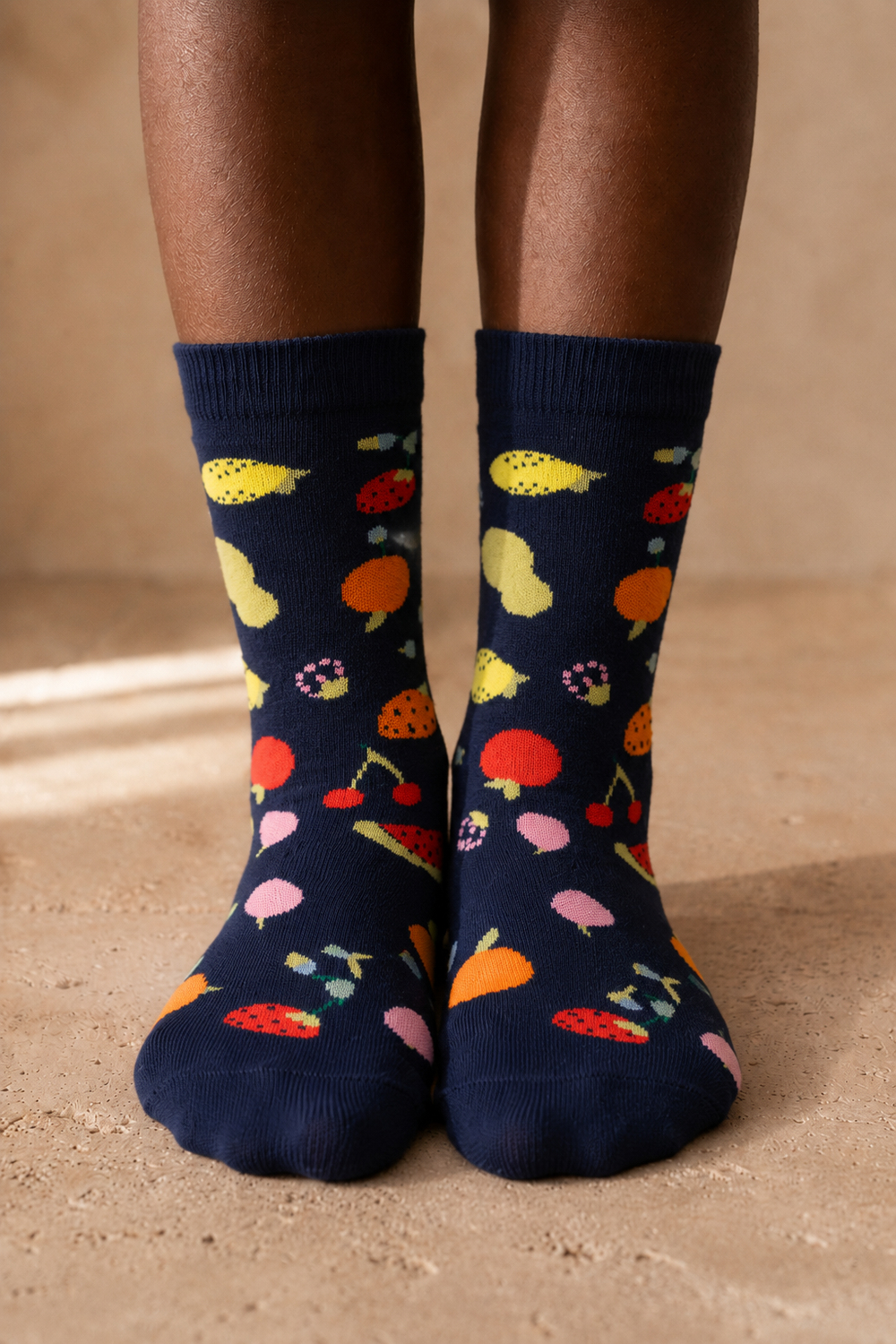 Childrens Fruit Patterned Socks Navy Blue