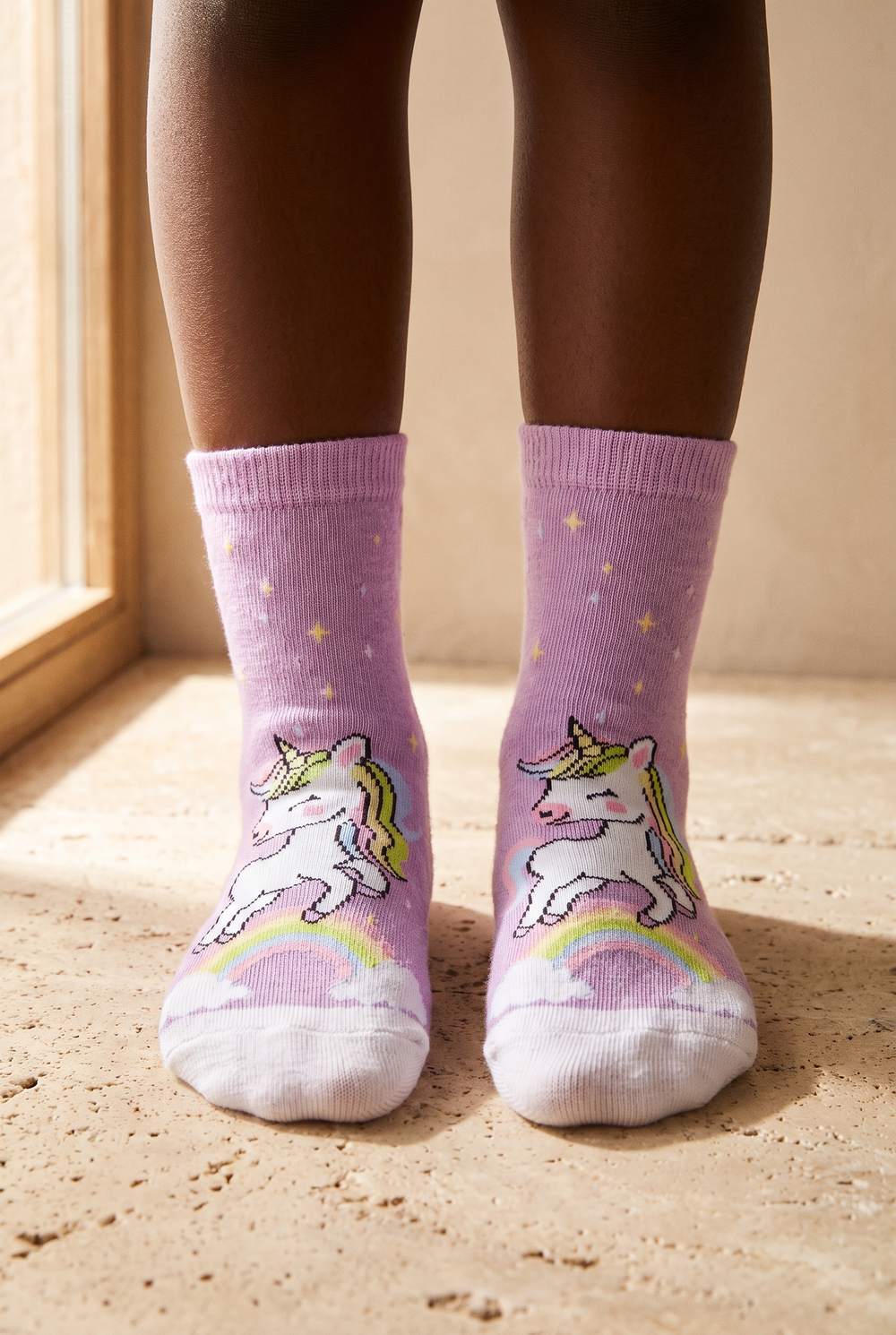 Çocuk Sevimli Unicorn Desenli Pamuklu Soket Çorap Lila