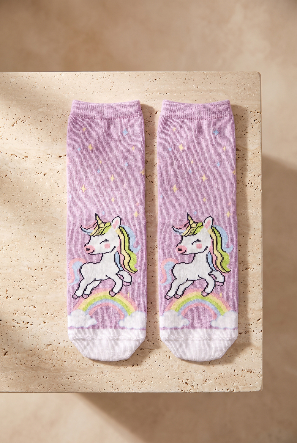 Çocuk Sevimli Unicorn Desenli Pamuklu Soket Çorap Lila