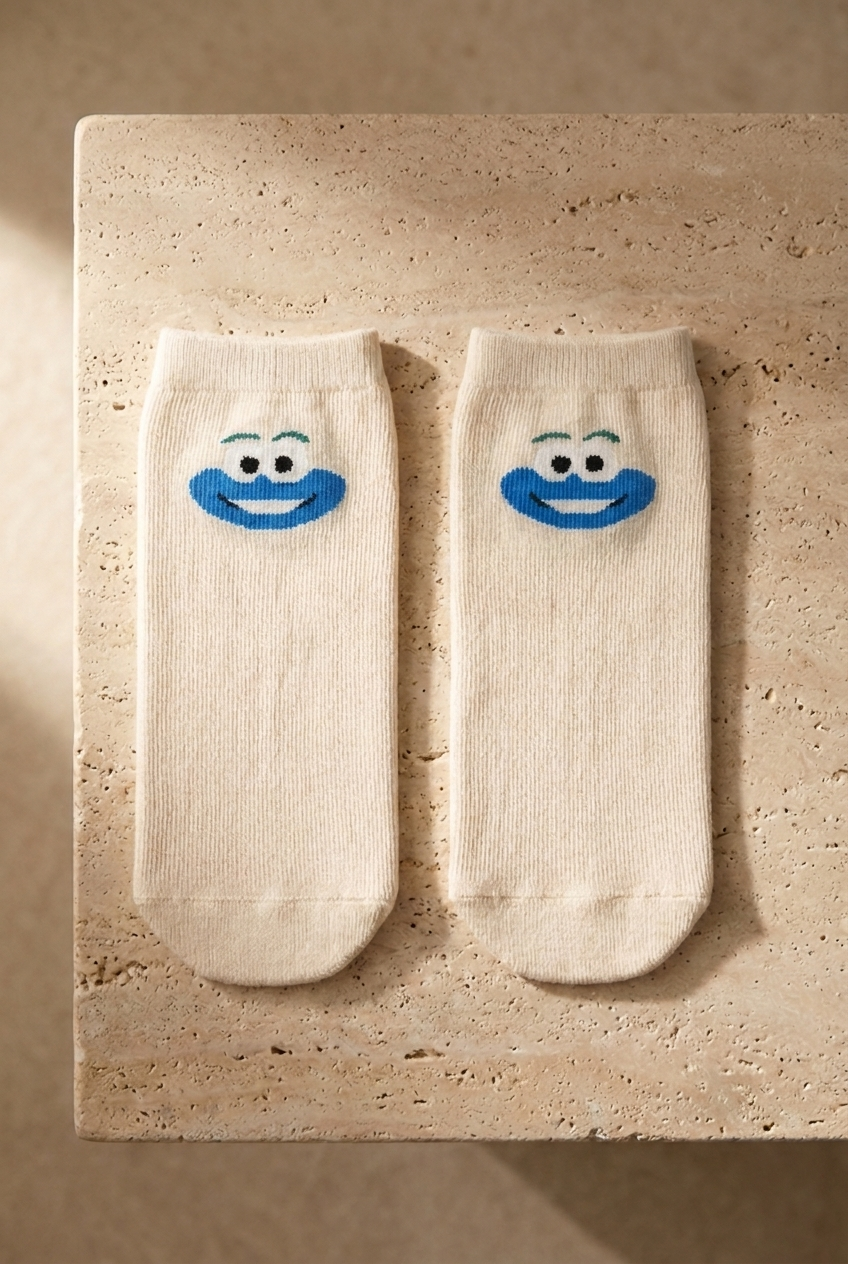 Kids Face Printed 3-Pack Ankle Socks