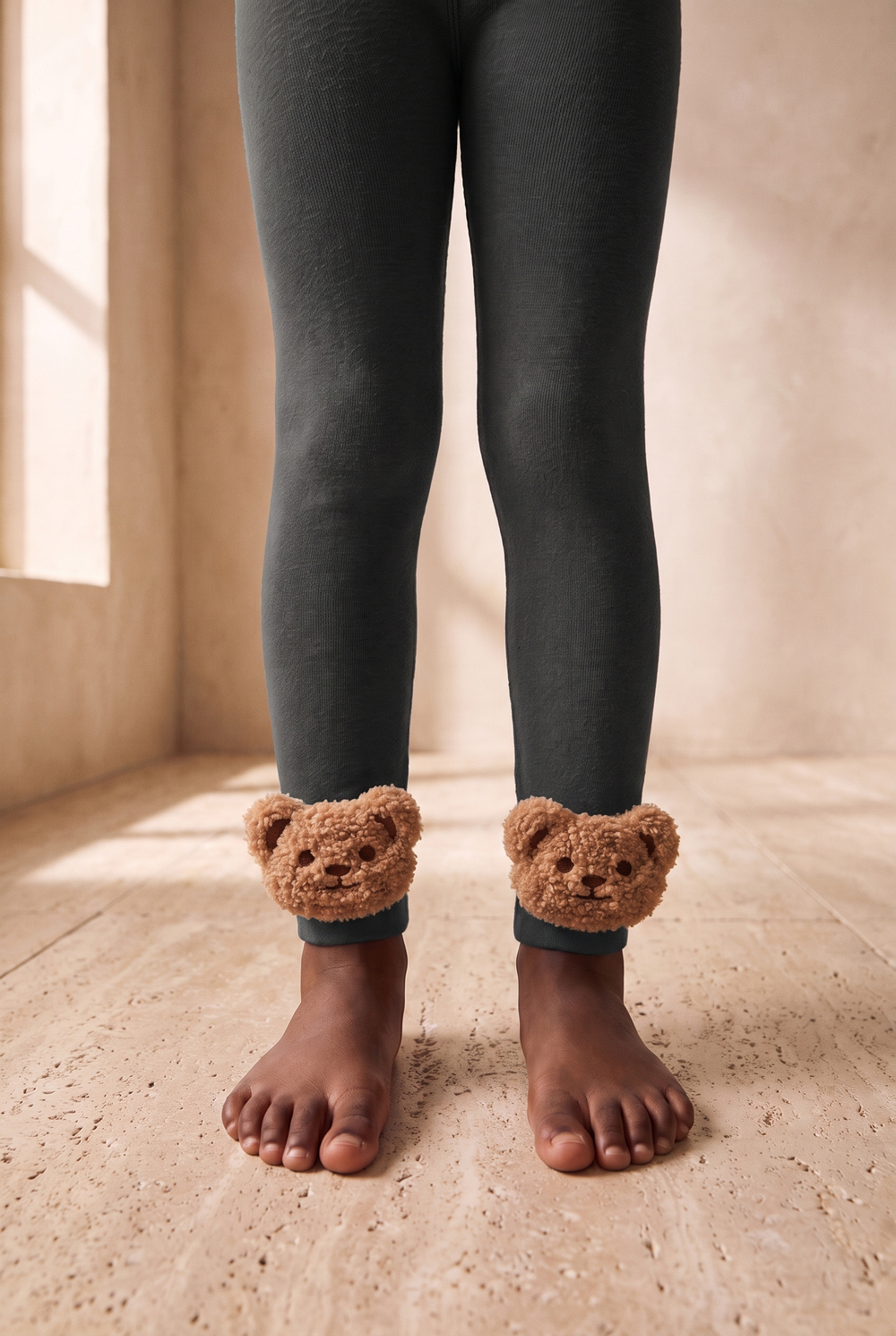 Çocuk Teddy Aksesuarlı İçi Havlu Tayt Füme