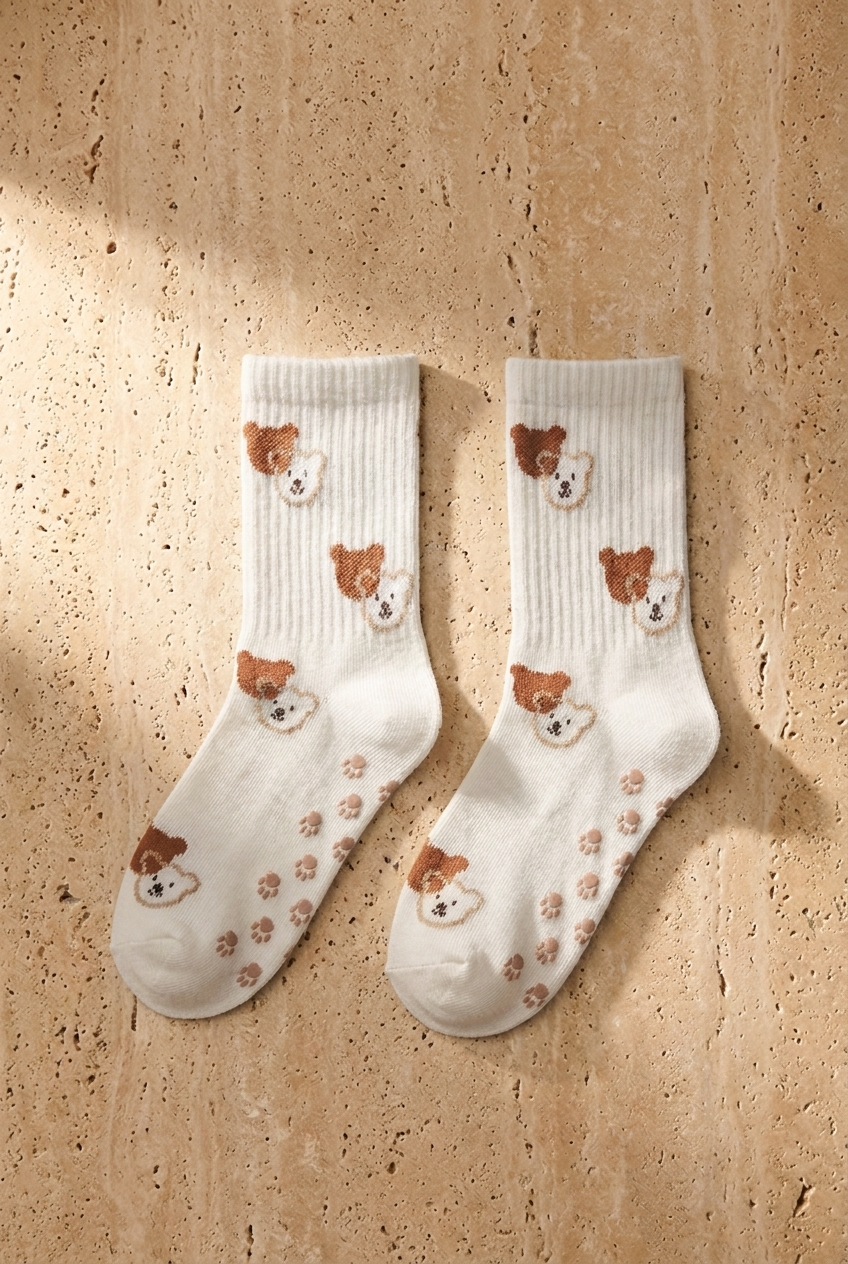 Childrens Teddy Bear Patterned 4-Piece Socks