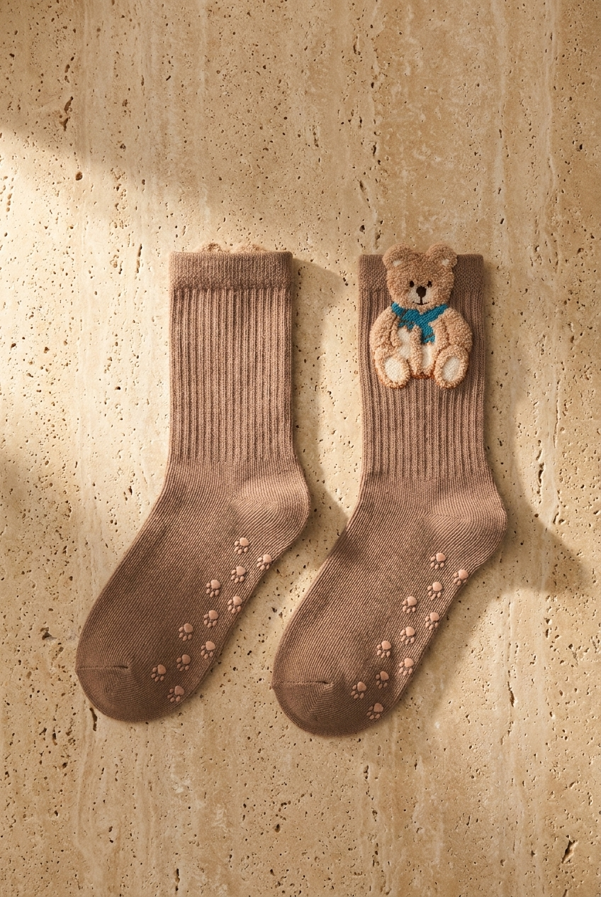 Childrens Teddy Bear Patterned 4-Piece Socks