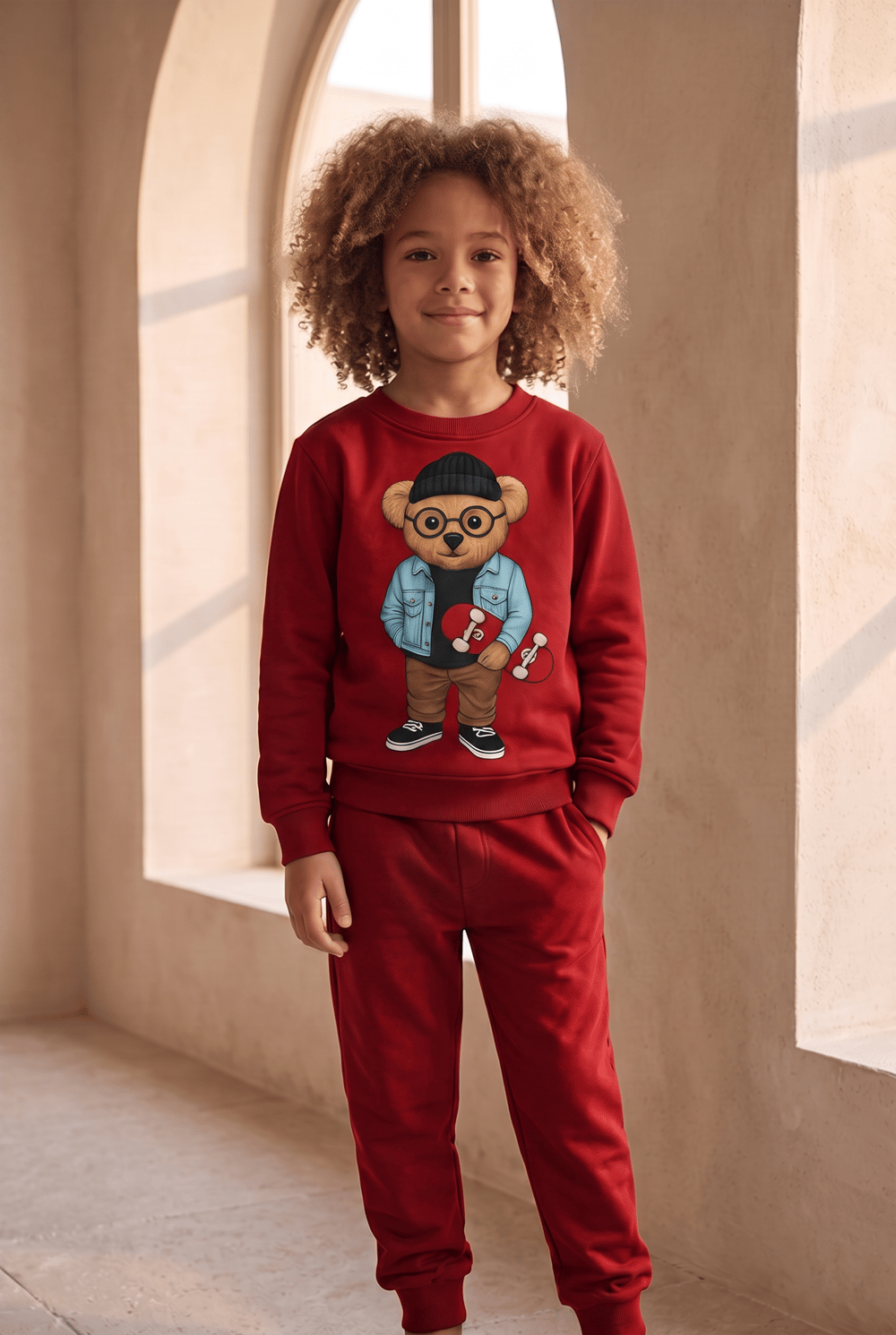 Childrens Teddy Pattern Tracksuit Burgundy