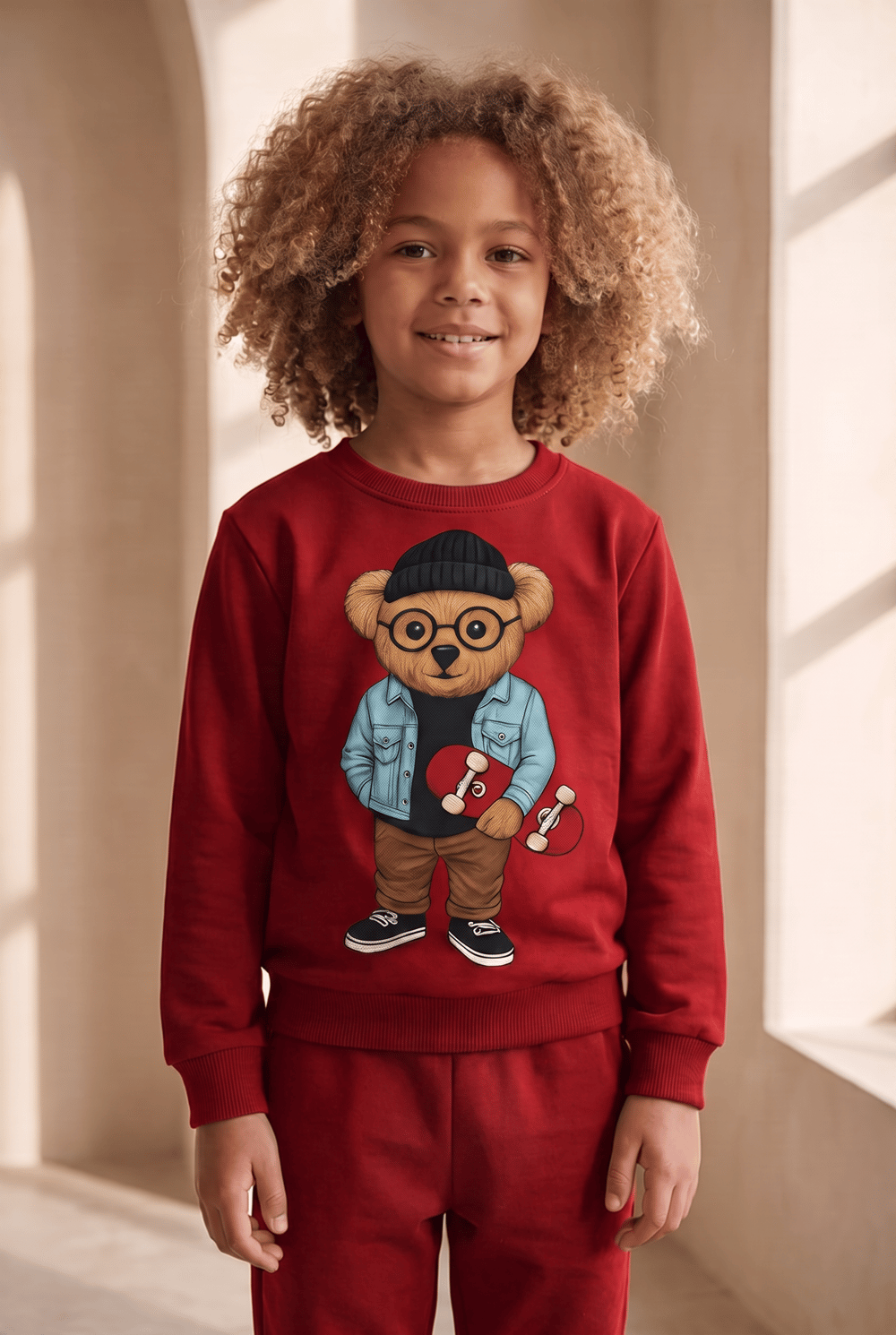 Childrens Teddy Pattern Tracksuit Burgundy