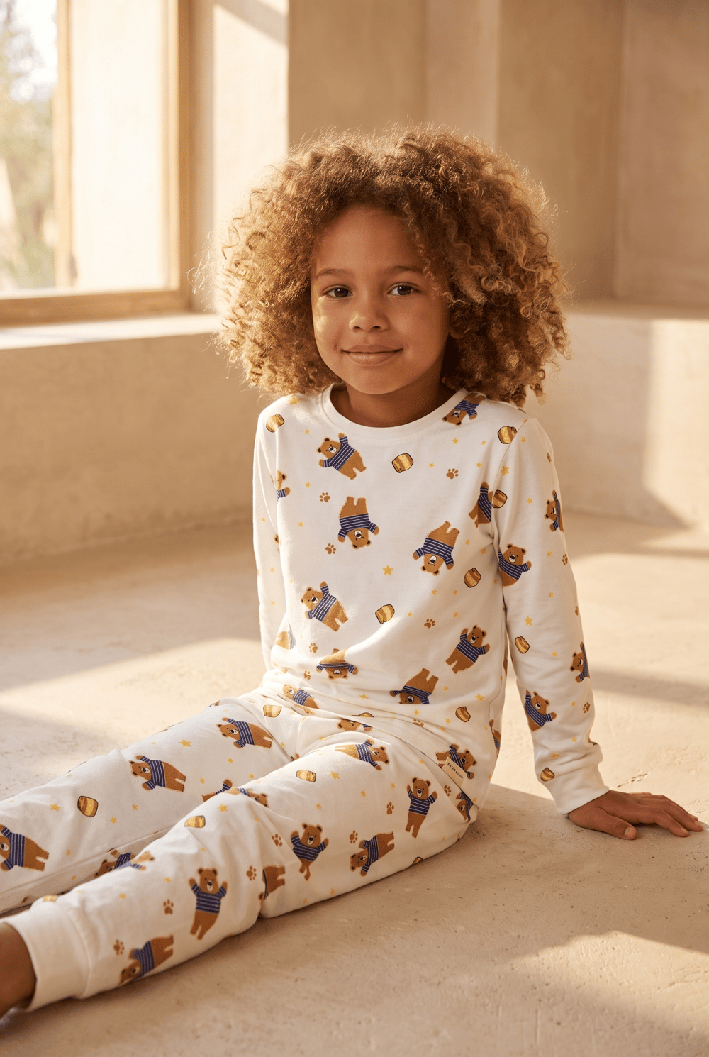 Çocuk Teddy Desenli Paketli Pijama Takımı Ekru