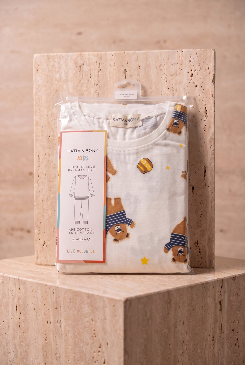 Çocuk Teddy Desenli Paketli Pijama Takımı Ekru