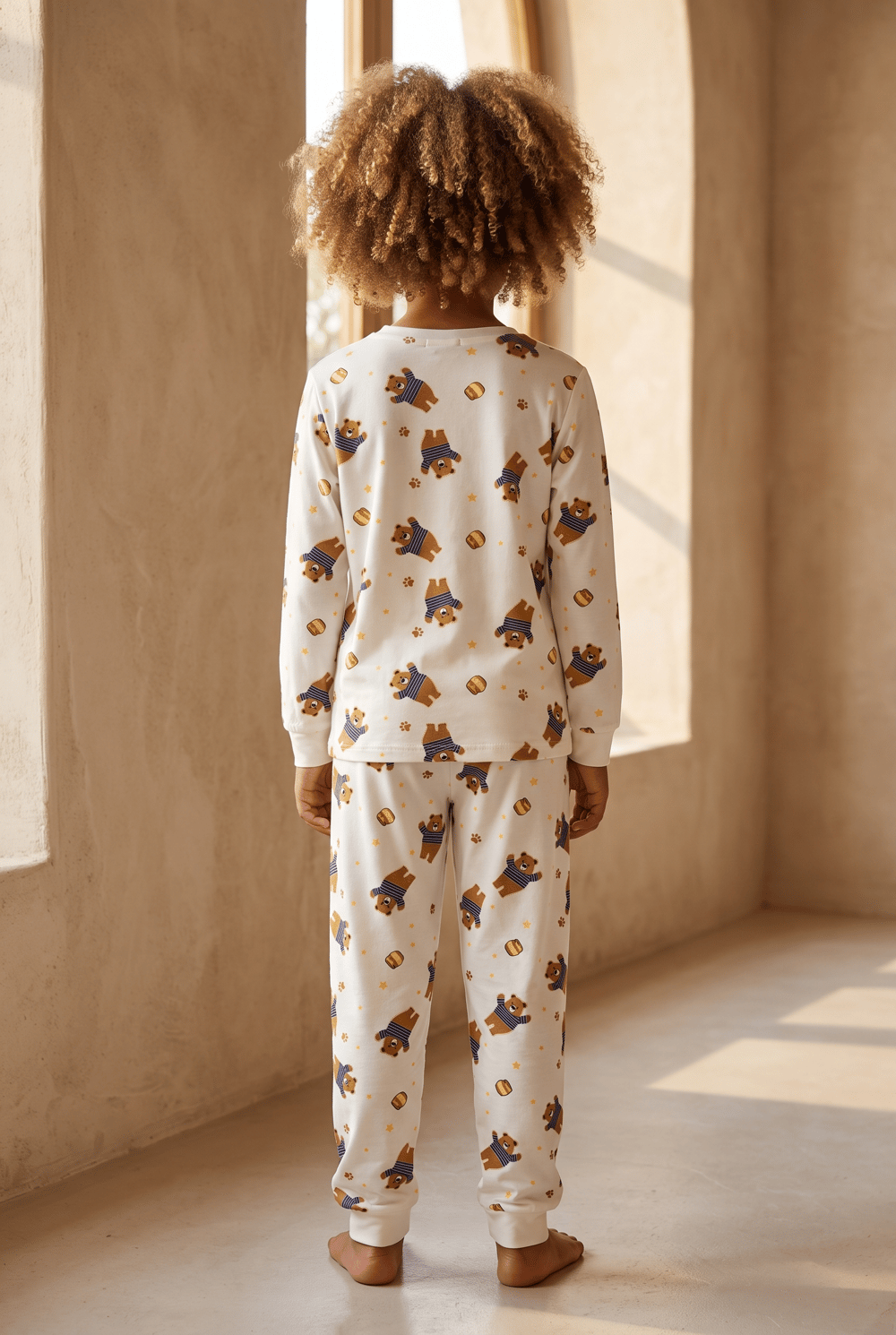 Çocuk Teddy Desenli Paketli Pijama Takımı Ekru