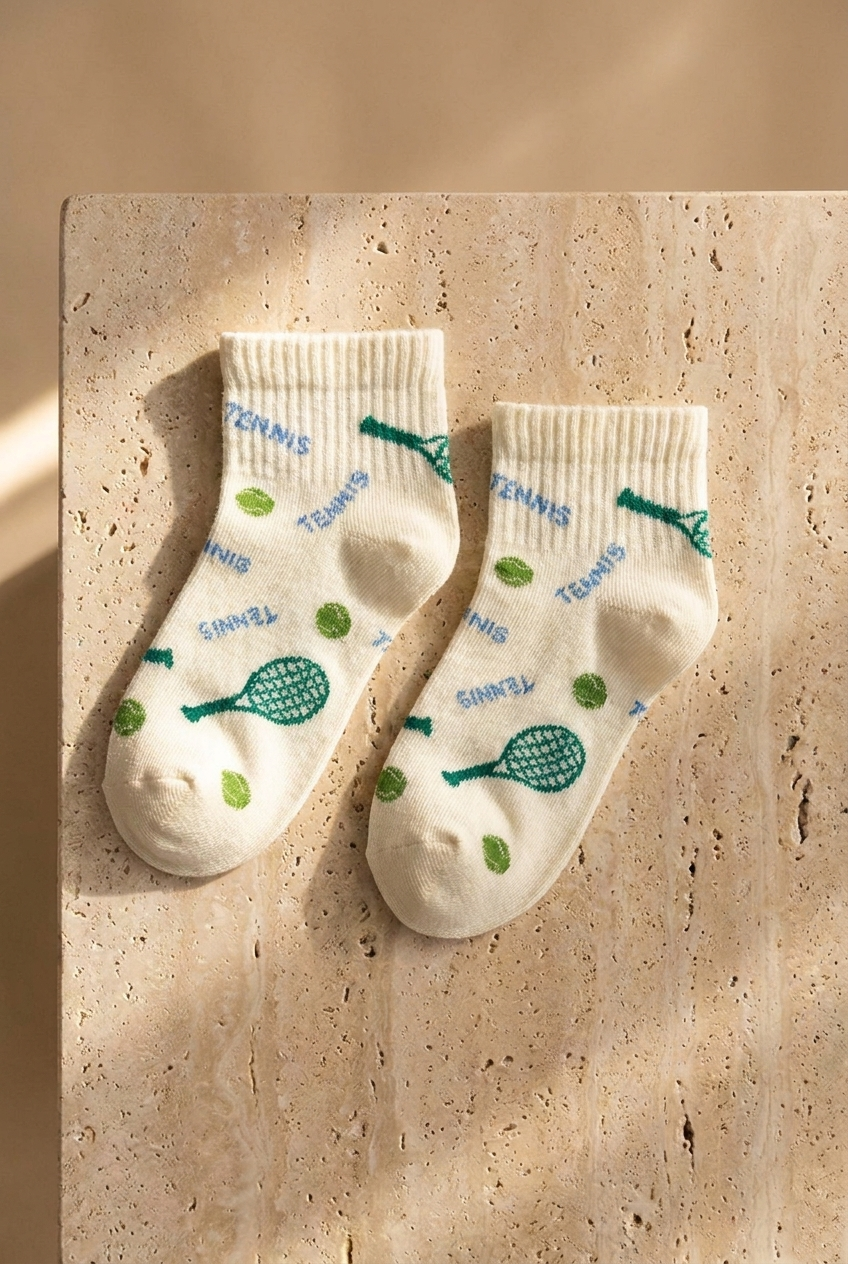 Childrens Tennis Patterned 4-Pack Sock