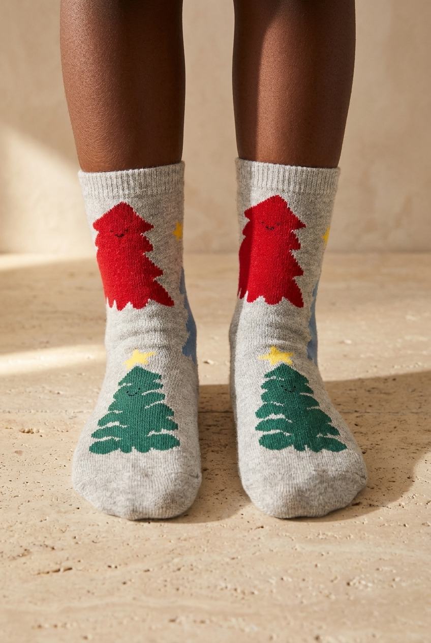 Childrens New Year Themed Ankle Socks Gray