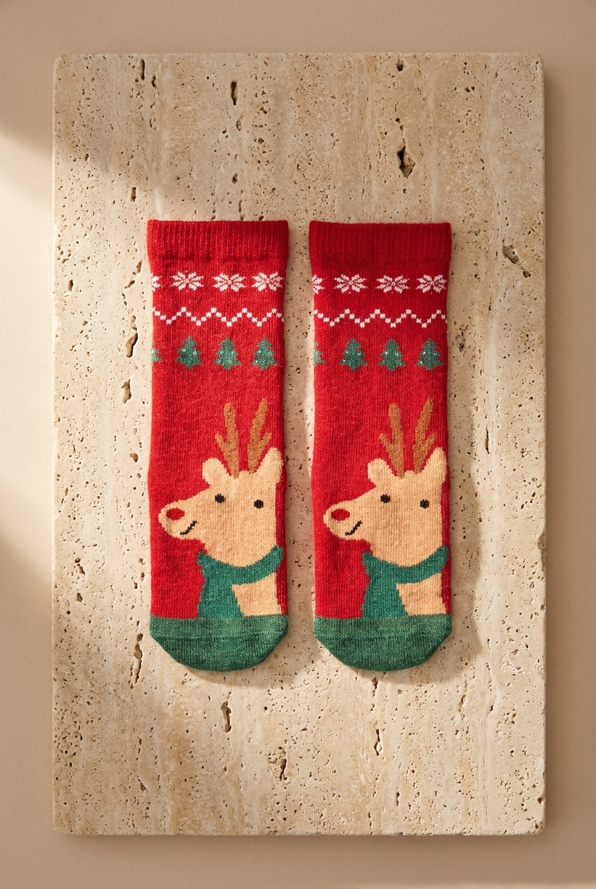 Childrens Christmas Patterned Ankle Socks Red-Green