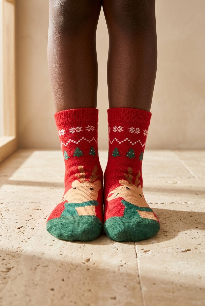 Childrens Christmas Patterned Ankle Socks Red-Green