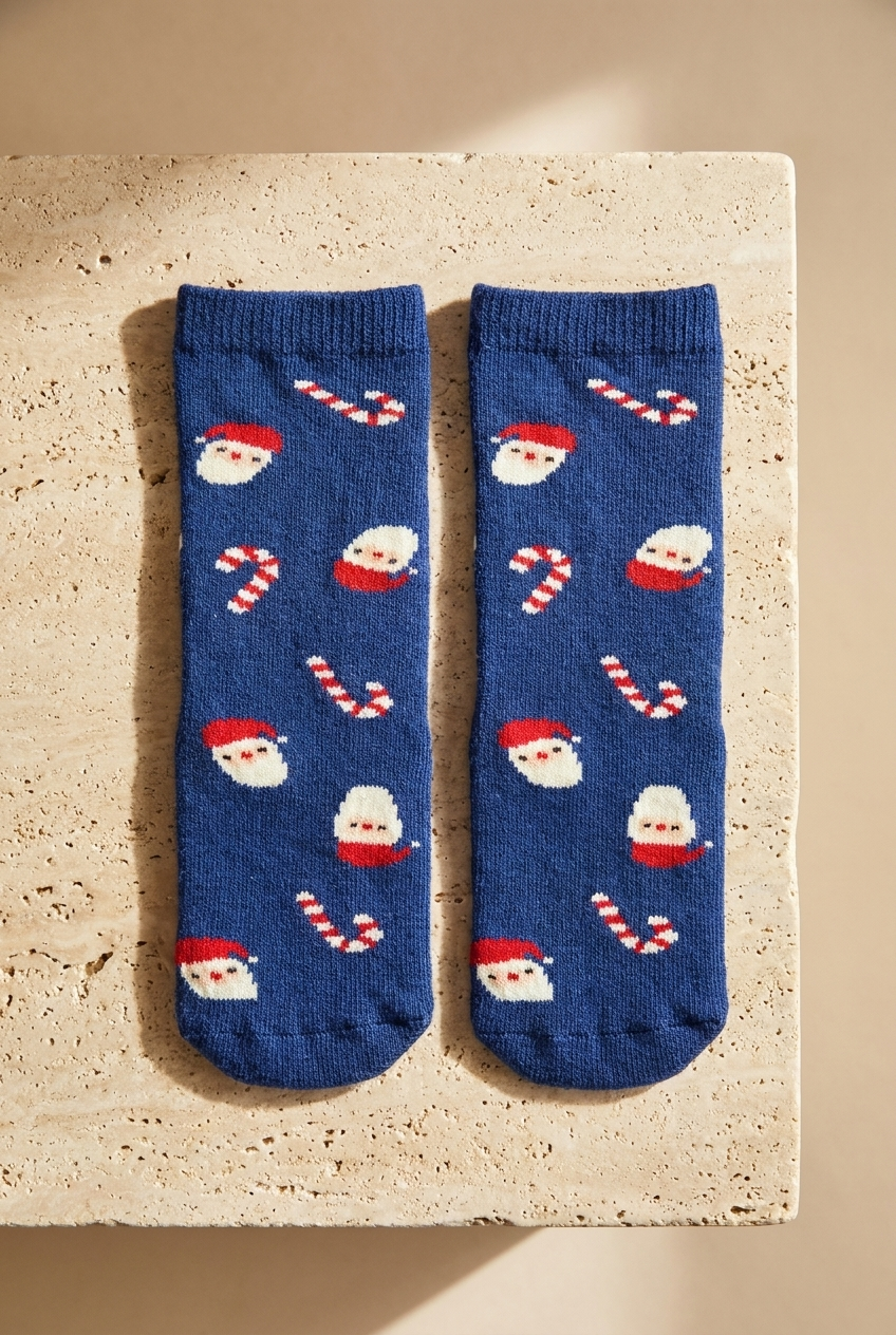 Childrens Christmas Patterned Sock Socks Navy Blue