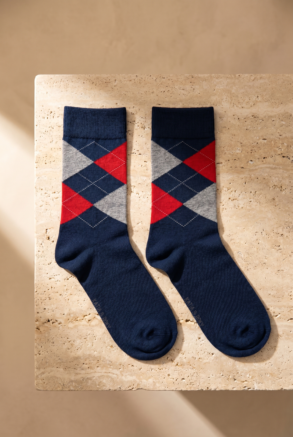 Plaid Patterned Cotton Womens Socks Navy Blue