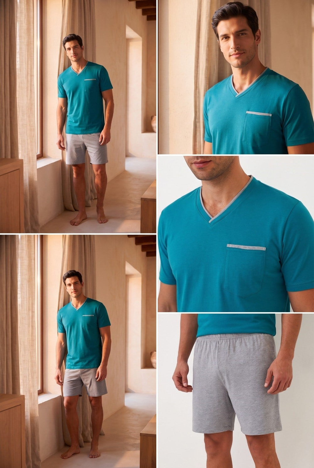 Erkek Cepli Şortlu Pijama Takımı 