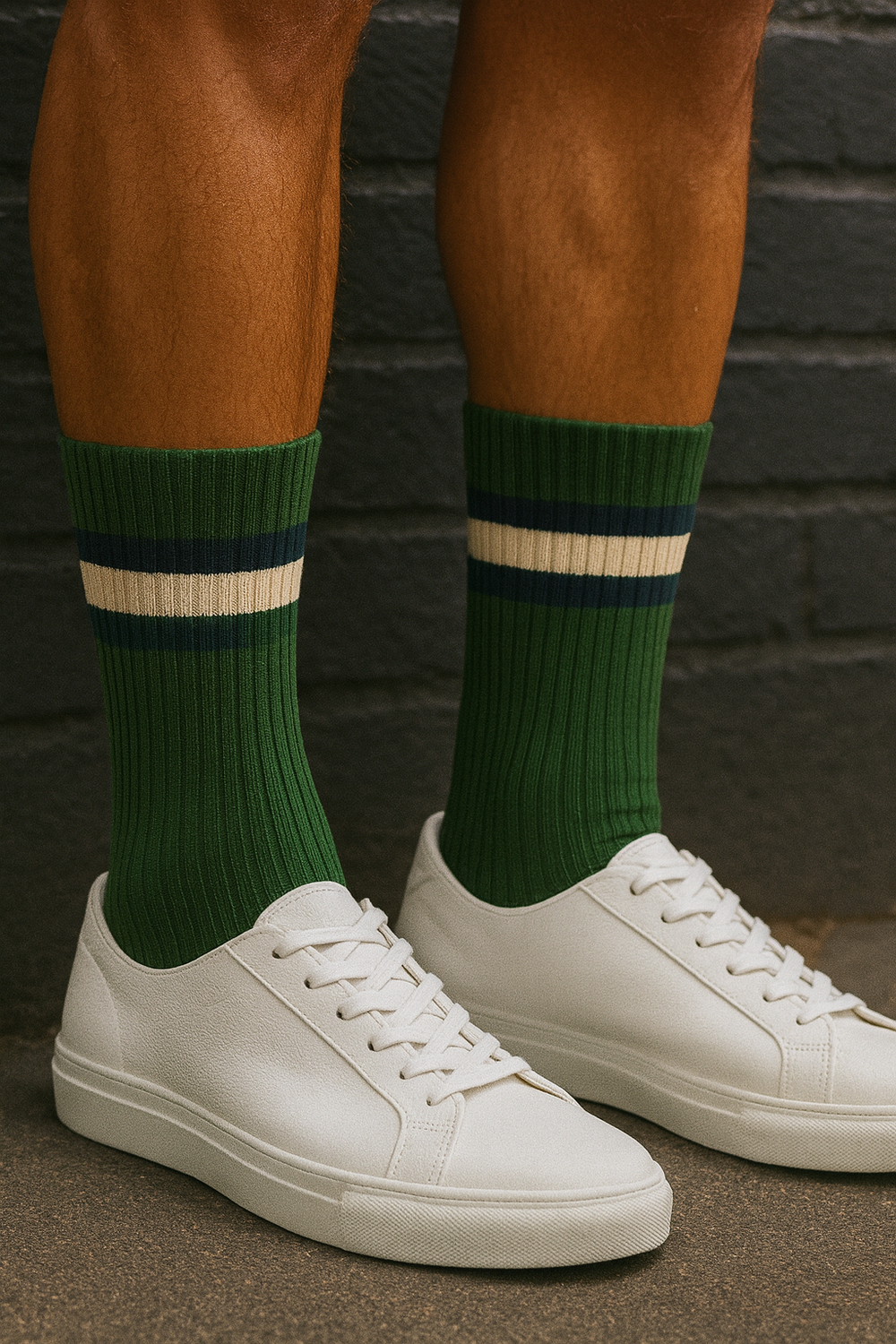 22501M4004 ÇİZGİLİ NAKIŞLI ERKEK SOKET ÇORAP Yeşil