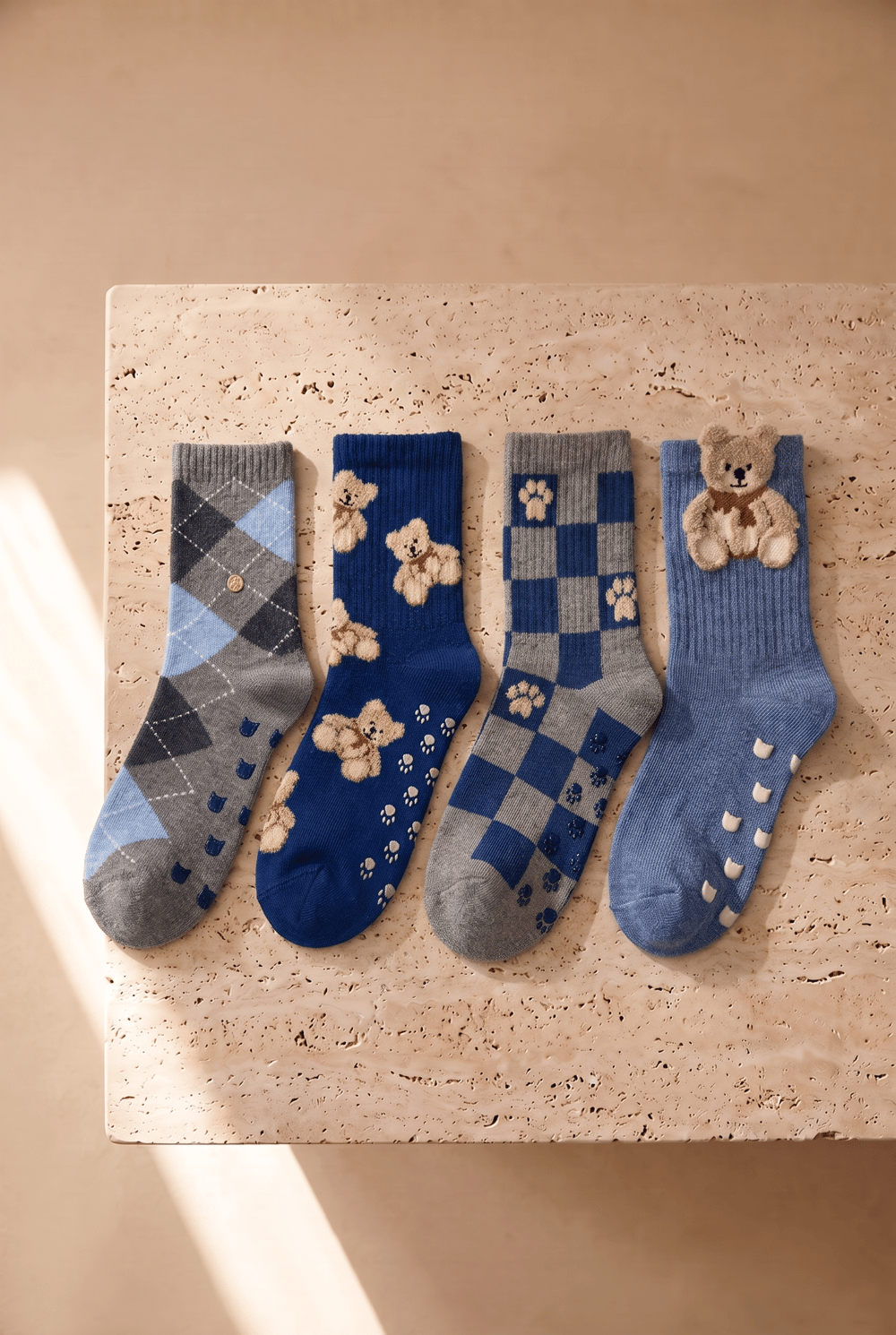 4Pck Teddy Pattern Boy Socket Socks Patterned