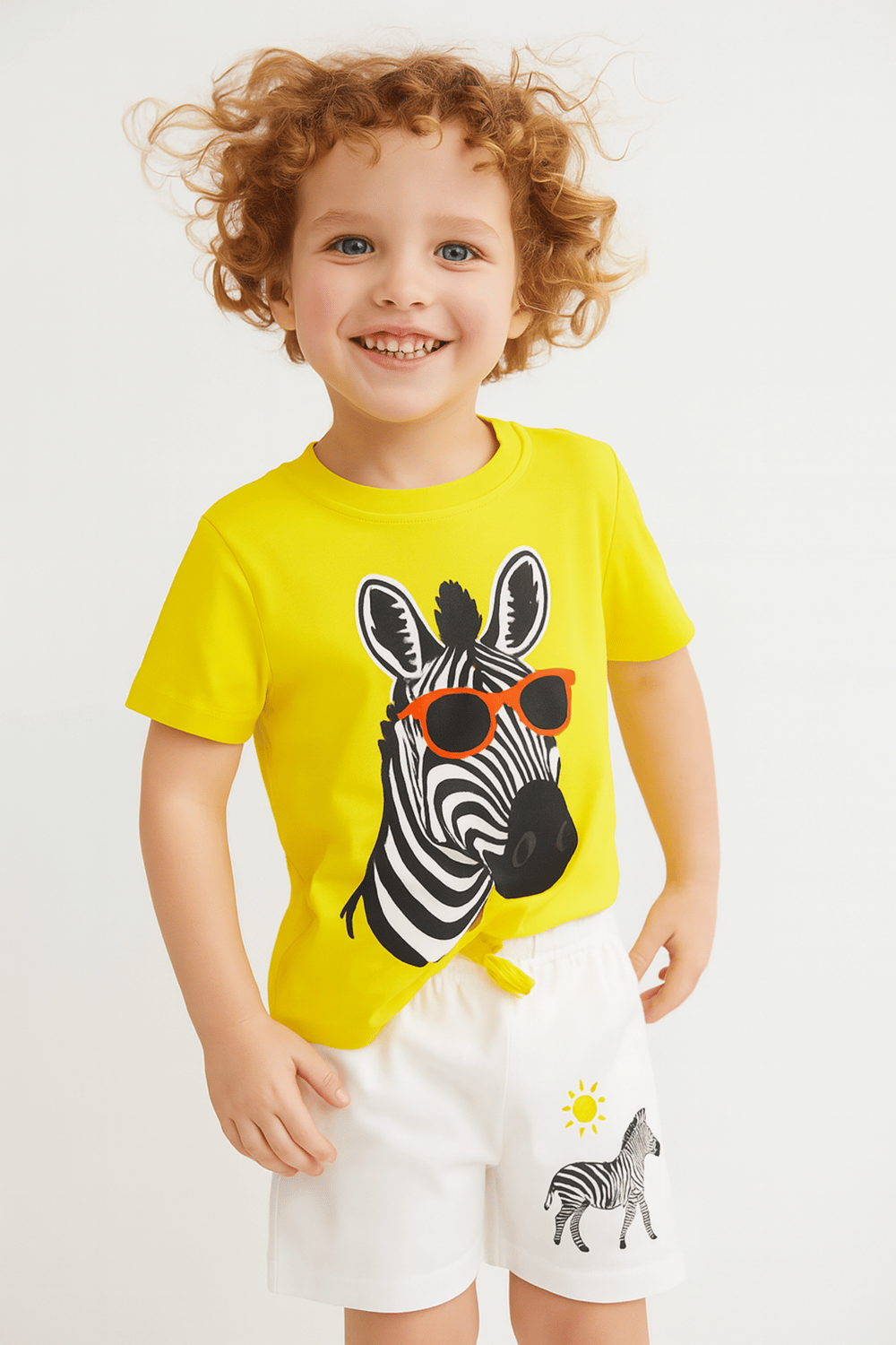 Erkek Çocuk Zebra Desenli Şortlu Pijama Takımı Sarı
