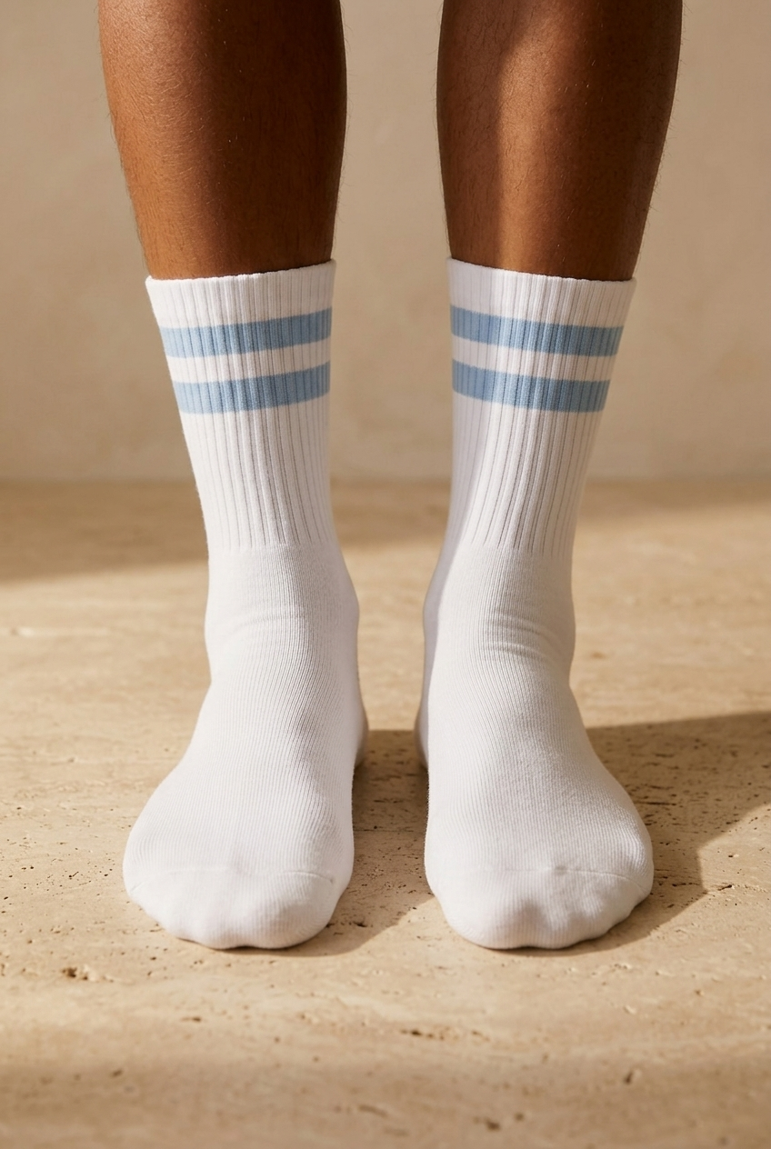 Mens Towel Sole Striped Short Sock Socks White/Blue